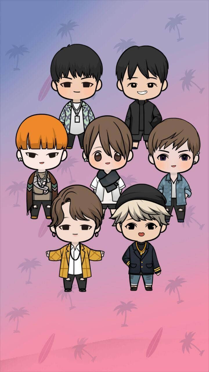 720x1280 Bts Cartoon Gradient Purple Wallpaper