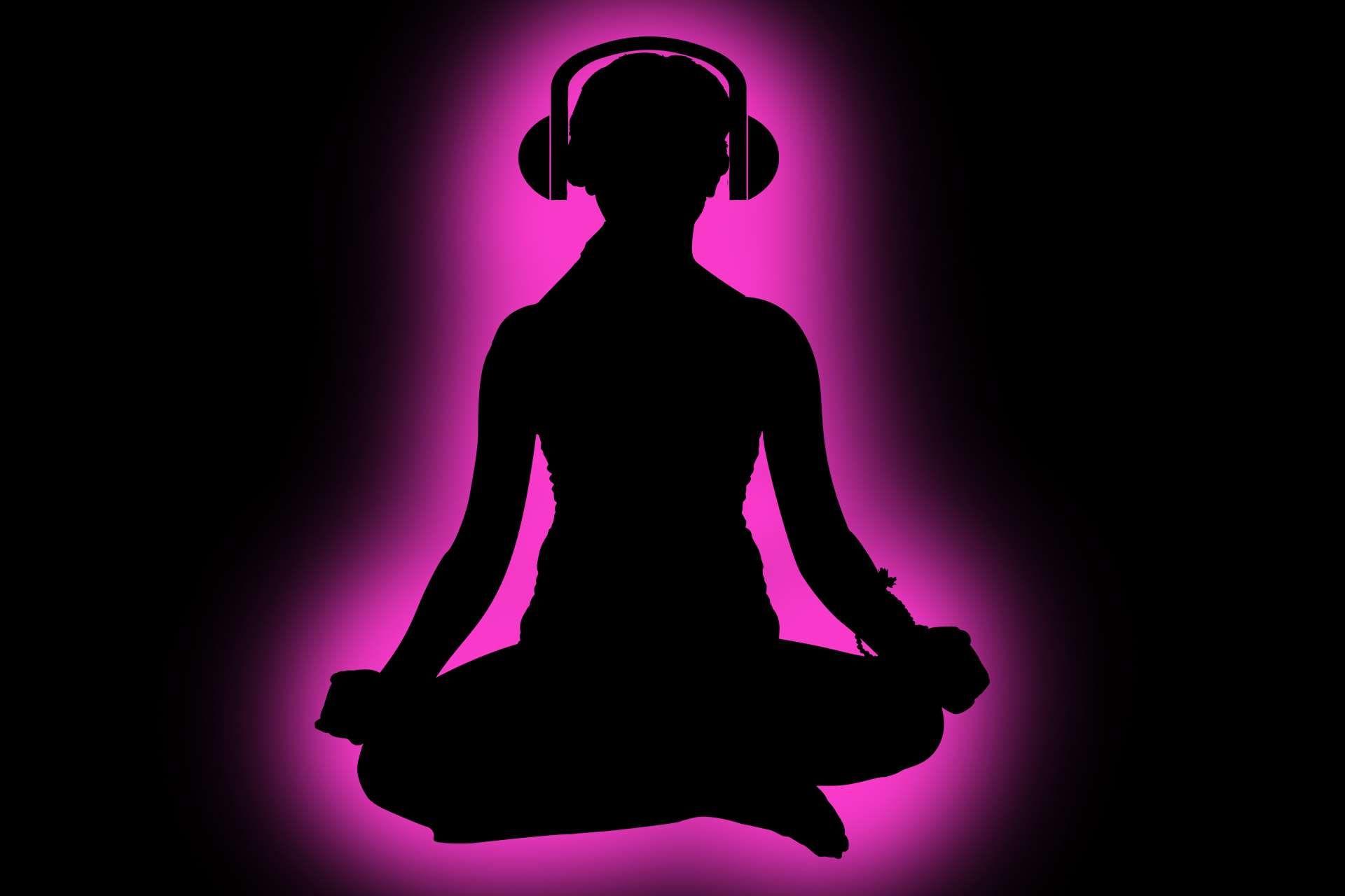 1920x1280 aura, balance, black, budism, headphones, listening, lotus position