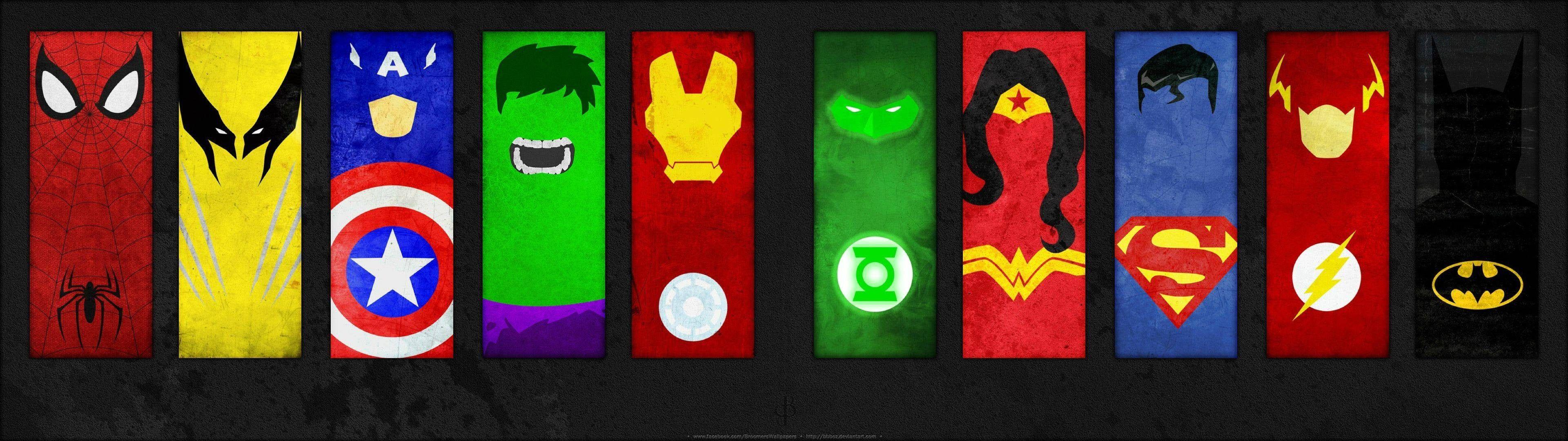 3840x1080 Marvel and DC heroes HD wallpaper