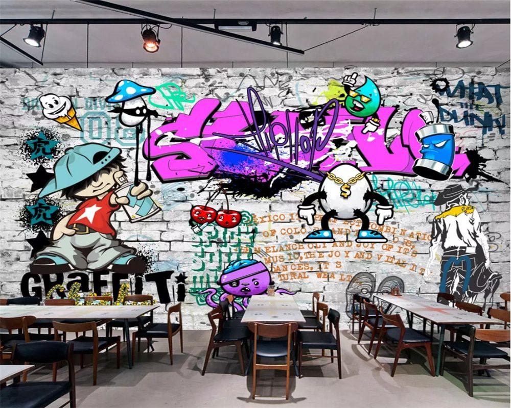 1000x800 beibehang Custom wallpaper Fashion trend street art graffiti brick Cafe Bar Restaurant painting background wall 3D wallpaper. Wallpaper