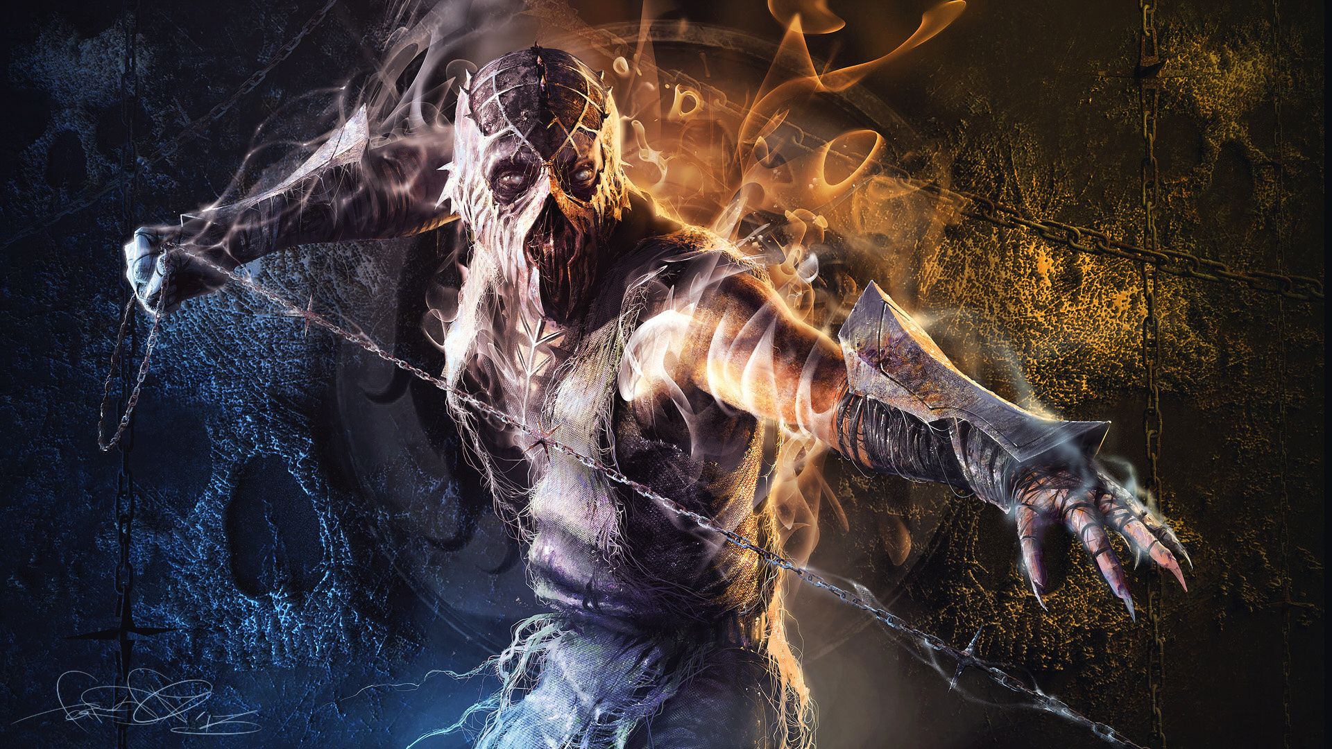1920x1080 smoke, characters, mortal kombat