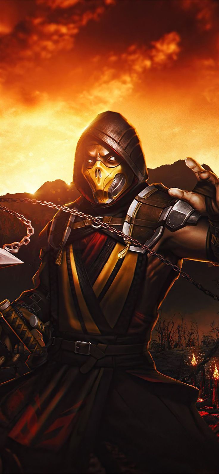736x1592 mortal kombat scorpion samurai 4k