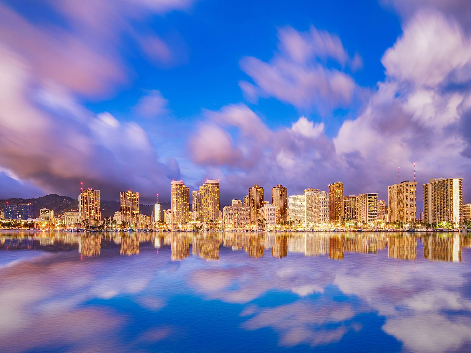 1600x1200 image Hawaii USA Waikiki Honolulu Sea Sky Cities Clouds