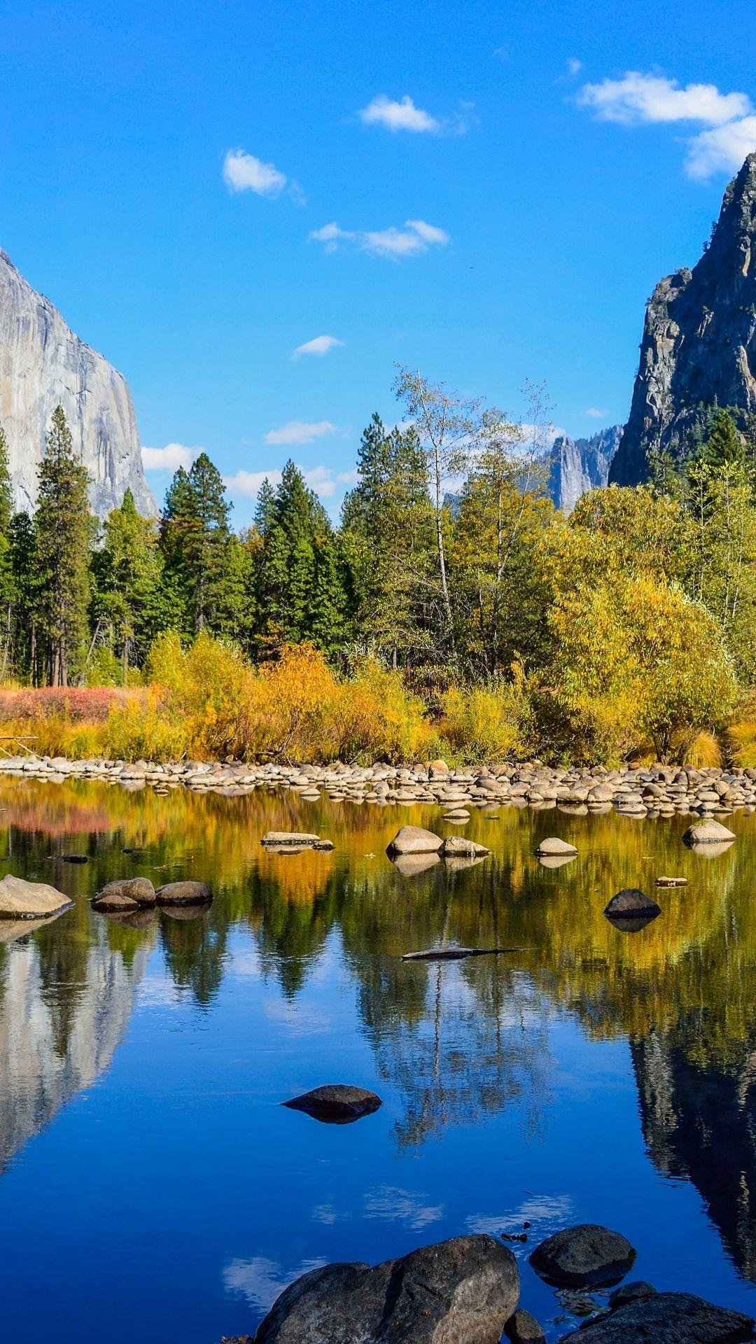 1080x1920 Yosemite National Park Lake Rocks Mountains Autumn Nature