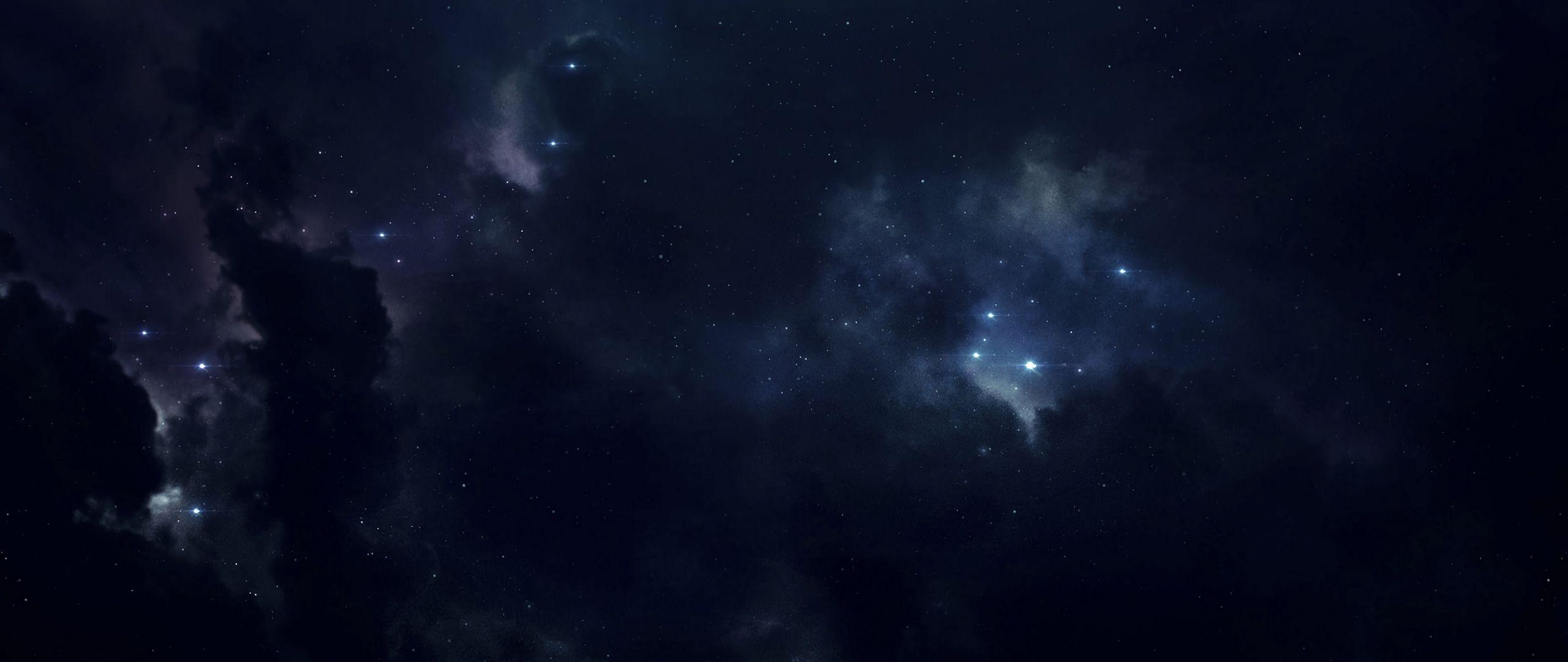 2560x1080 Download wallpaper 2560x1080 space, stars, cloudy, shine
