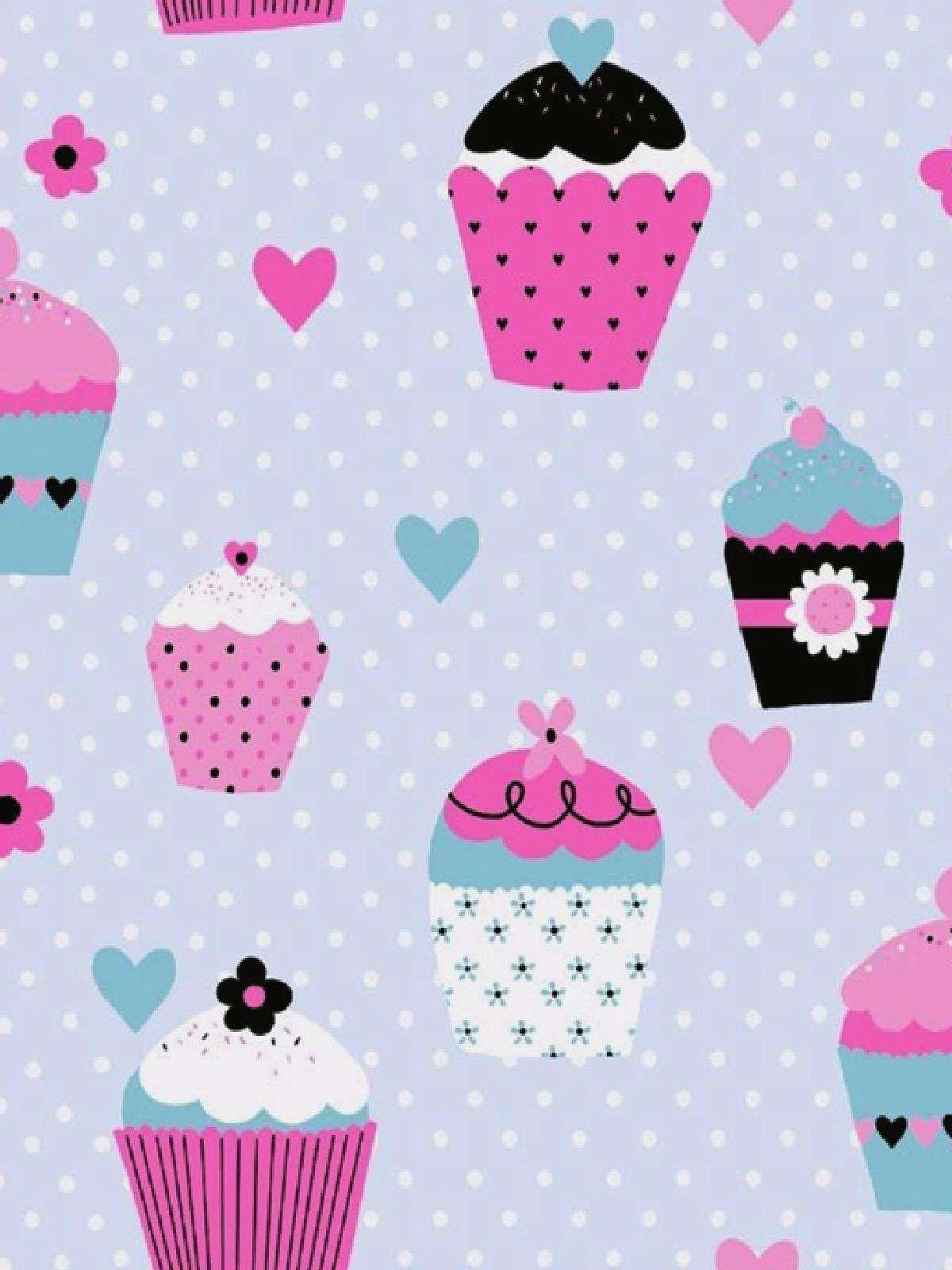 1200x1600 Cupcakes on Silver Blue Polka Dot Wallpaper. Wallpaper