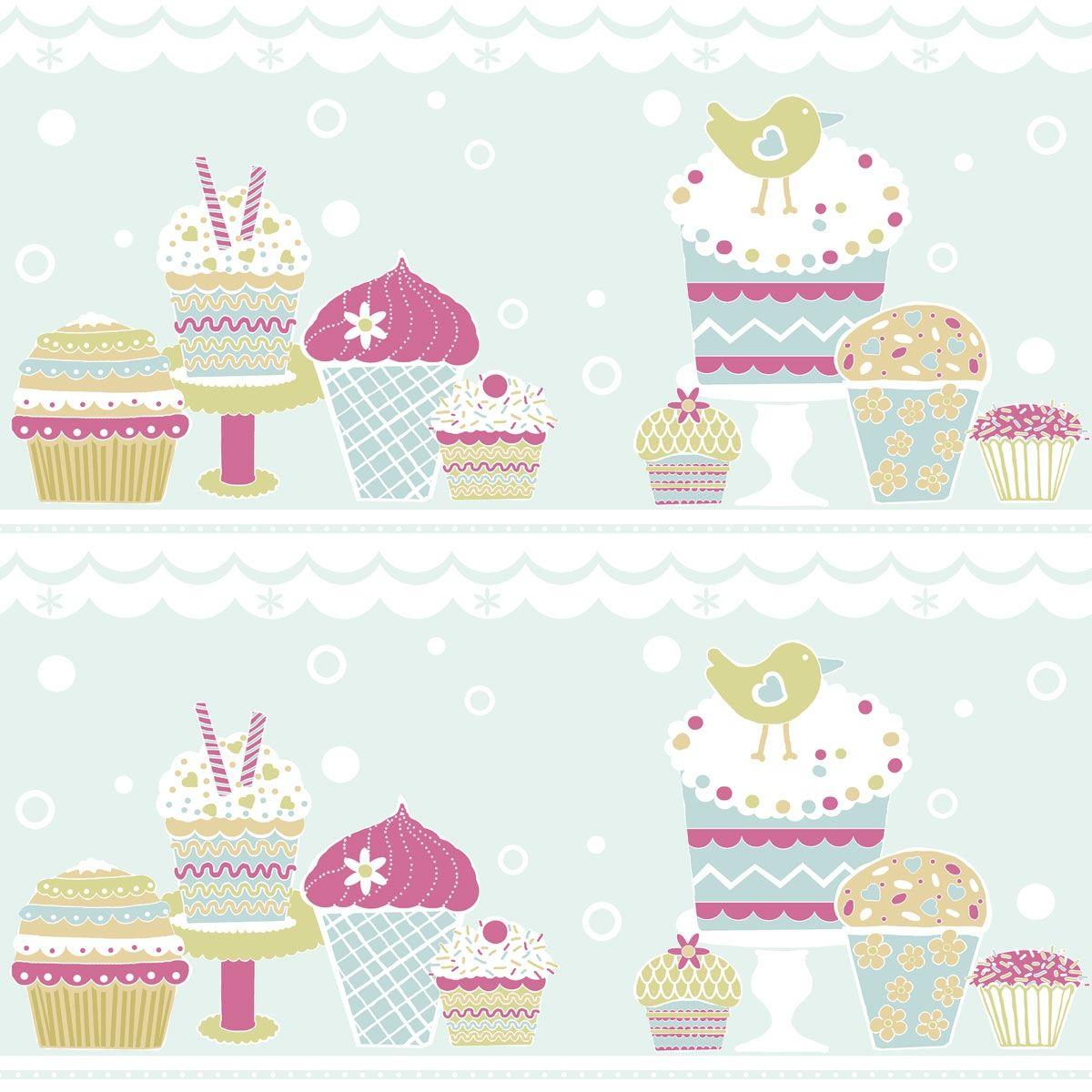 1200x1200 Wallpaper border cupcakes blue gloss Rasch Textil 303285
