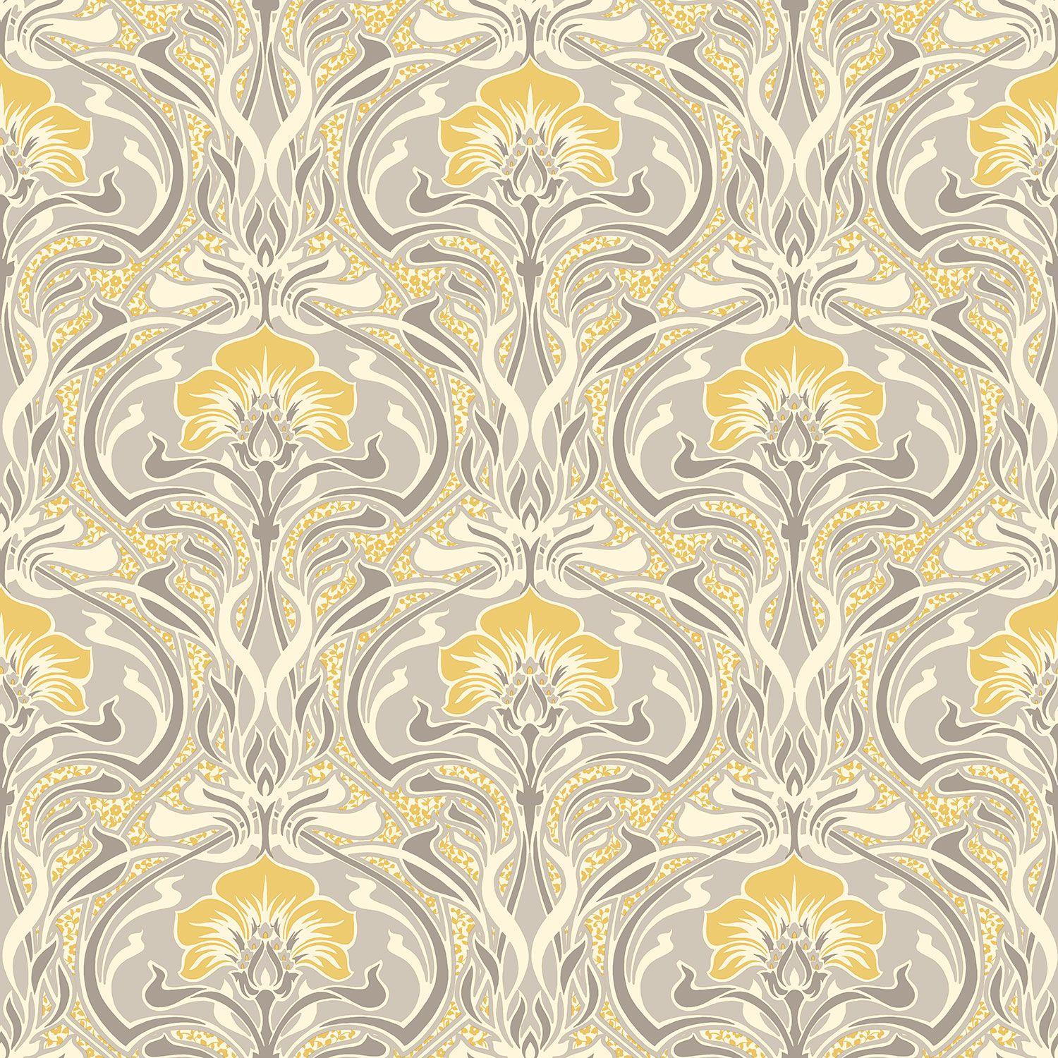 thumbnail image 2 of Silver Grey Yellow Damask Wallpaper - Vintage Floral Metallic Design By CWV 2 of 3