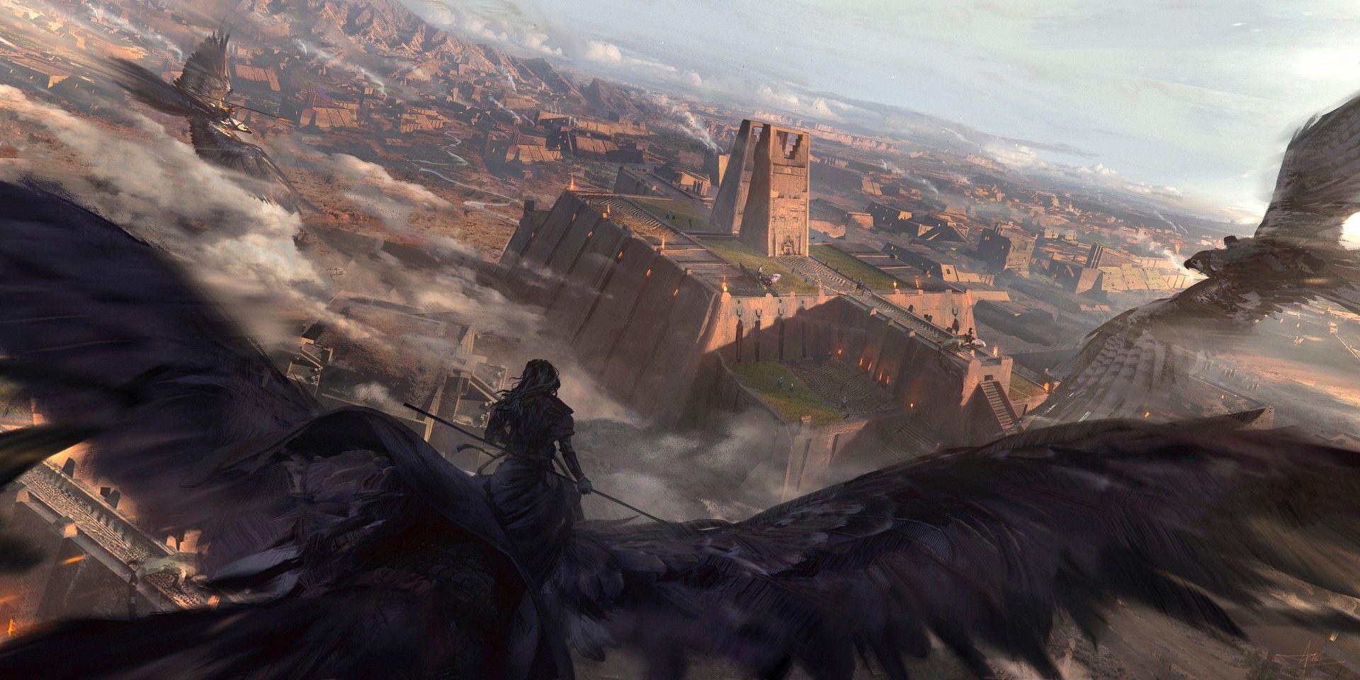 1920x960 px Aerial View artwork birds fantasy Art Fantasy