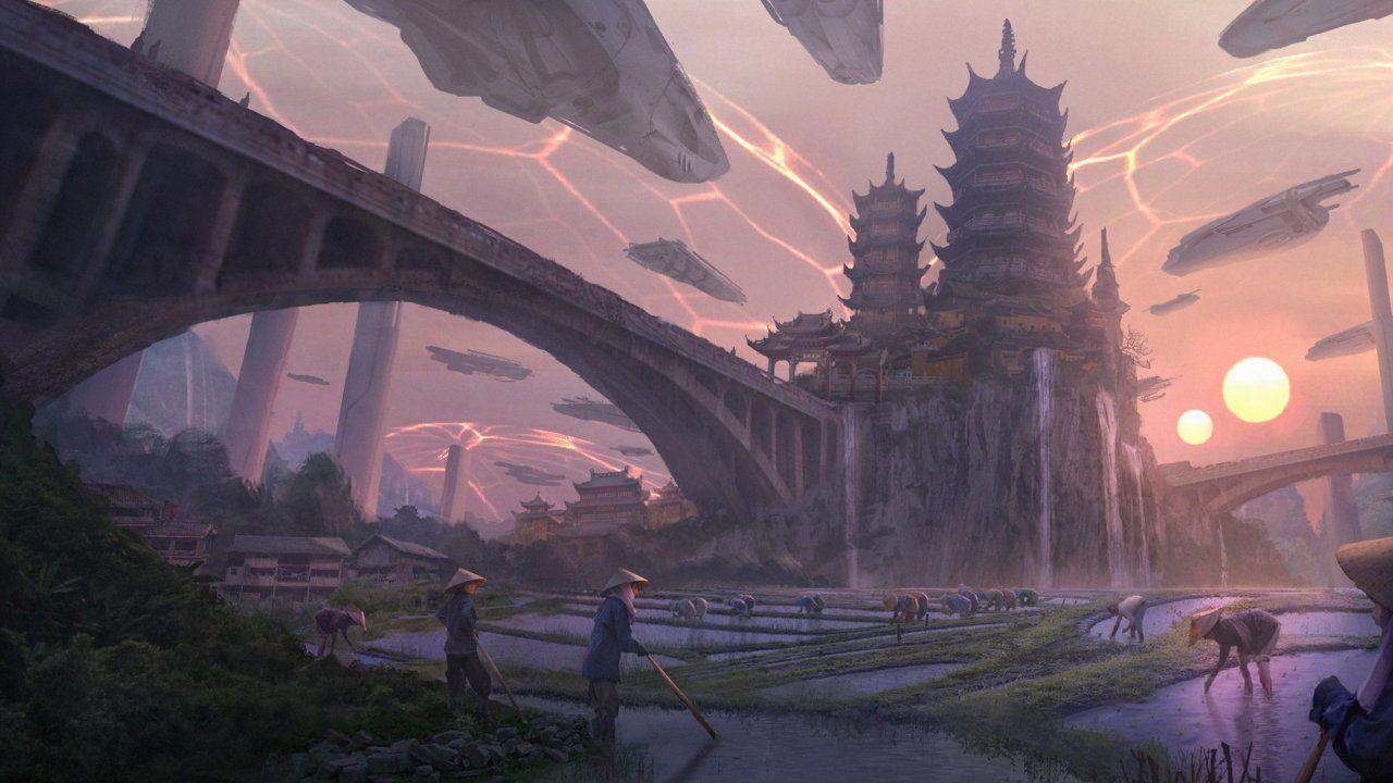 1280x720 Fantasy, City, android, Sunset, china Full HD Wallpaper
