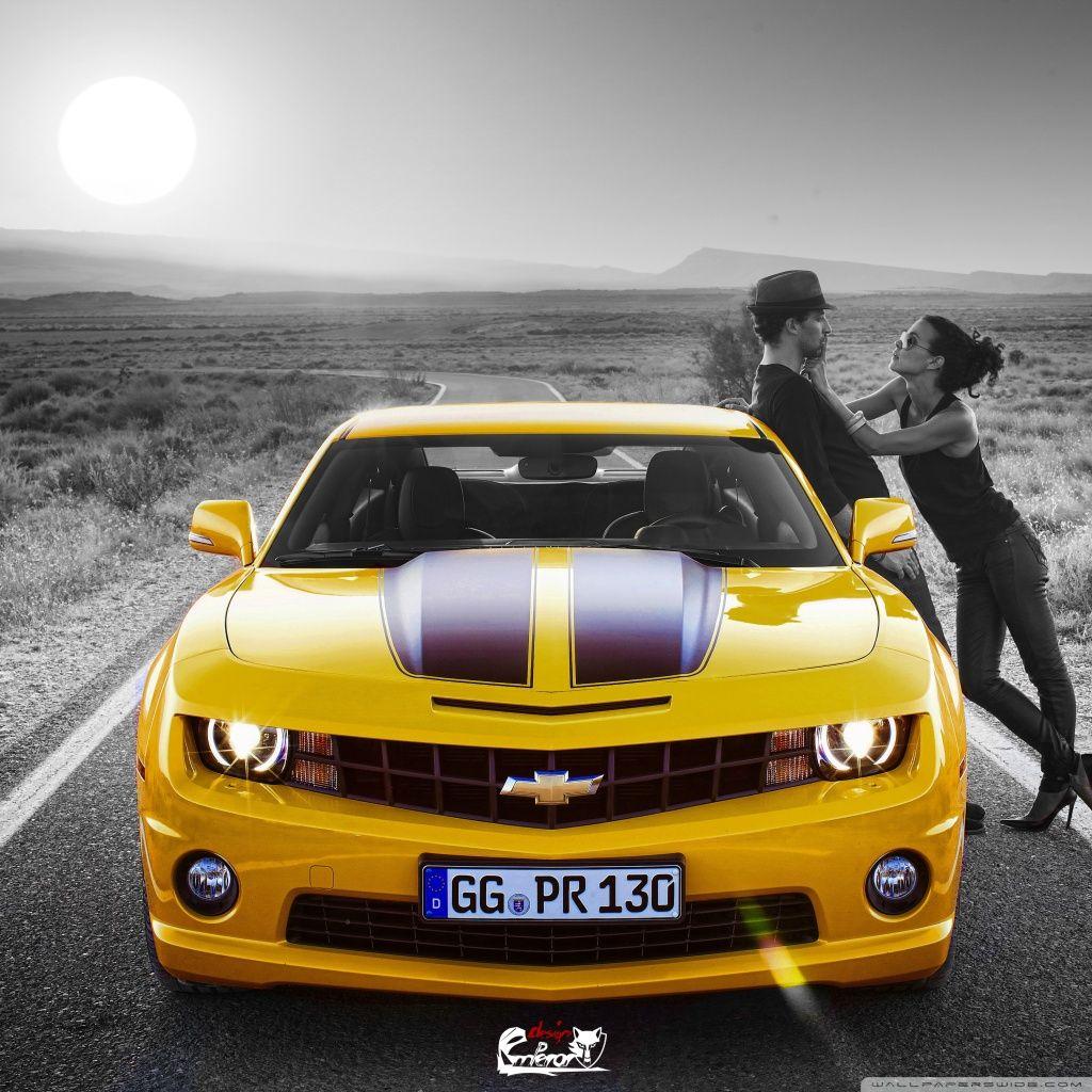 1024x1024 Kiss On Yellow Camaro Ultra HD Desktop Background Wallpaper