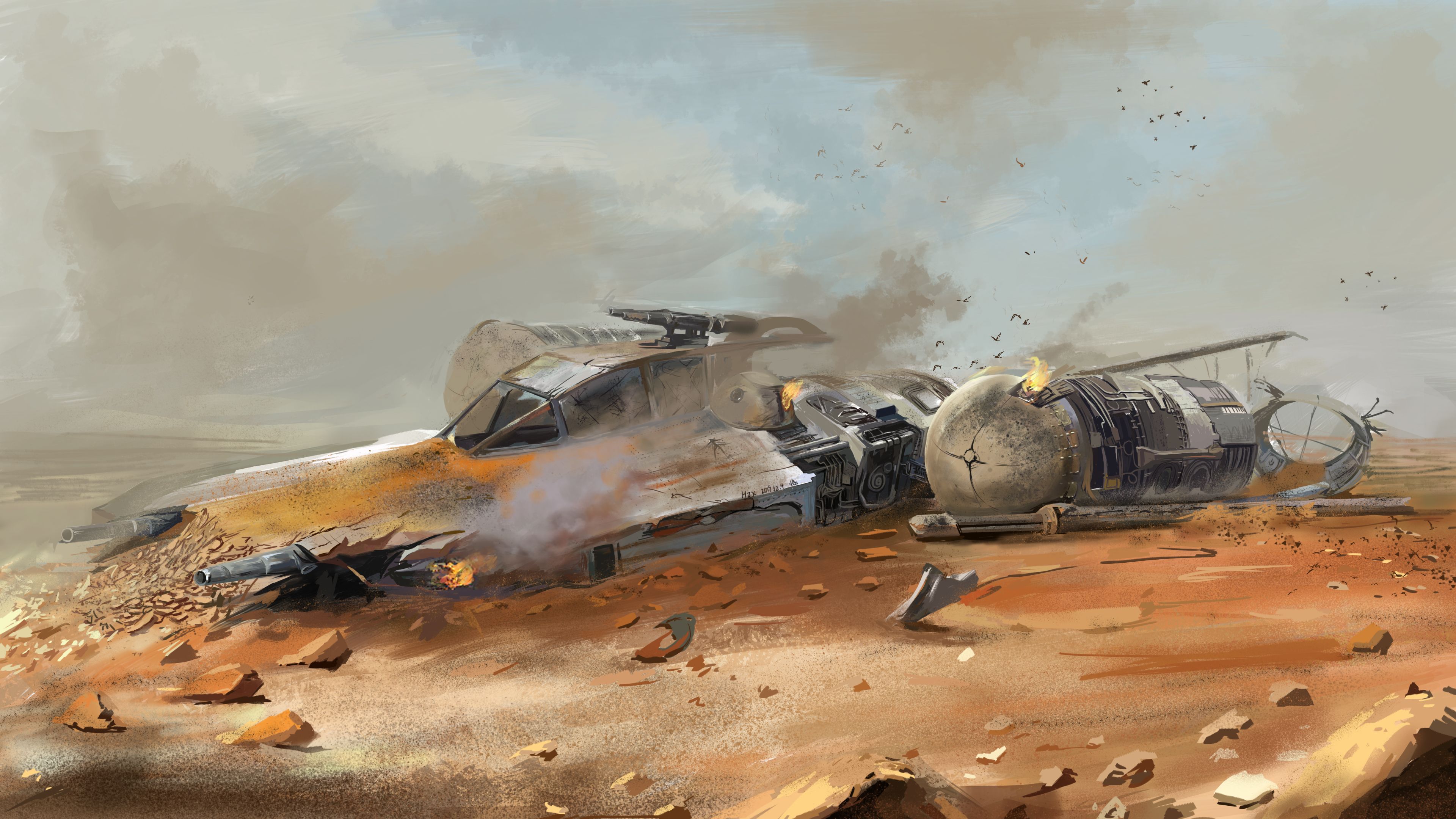 3840x2160 Y Wing Wreck On Desert Ultra HD