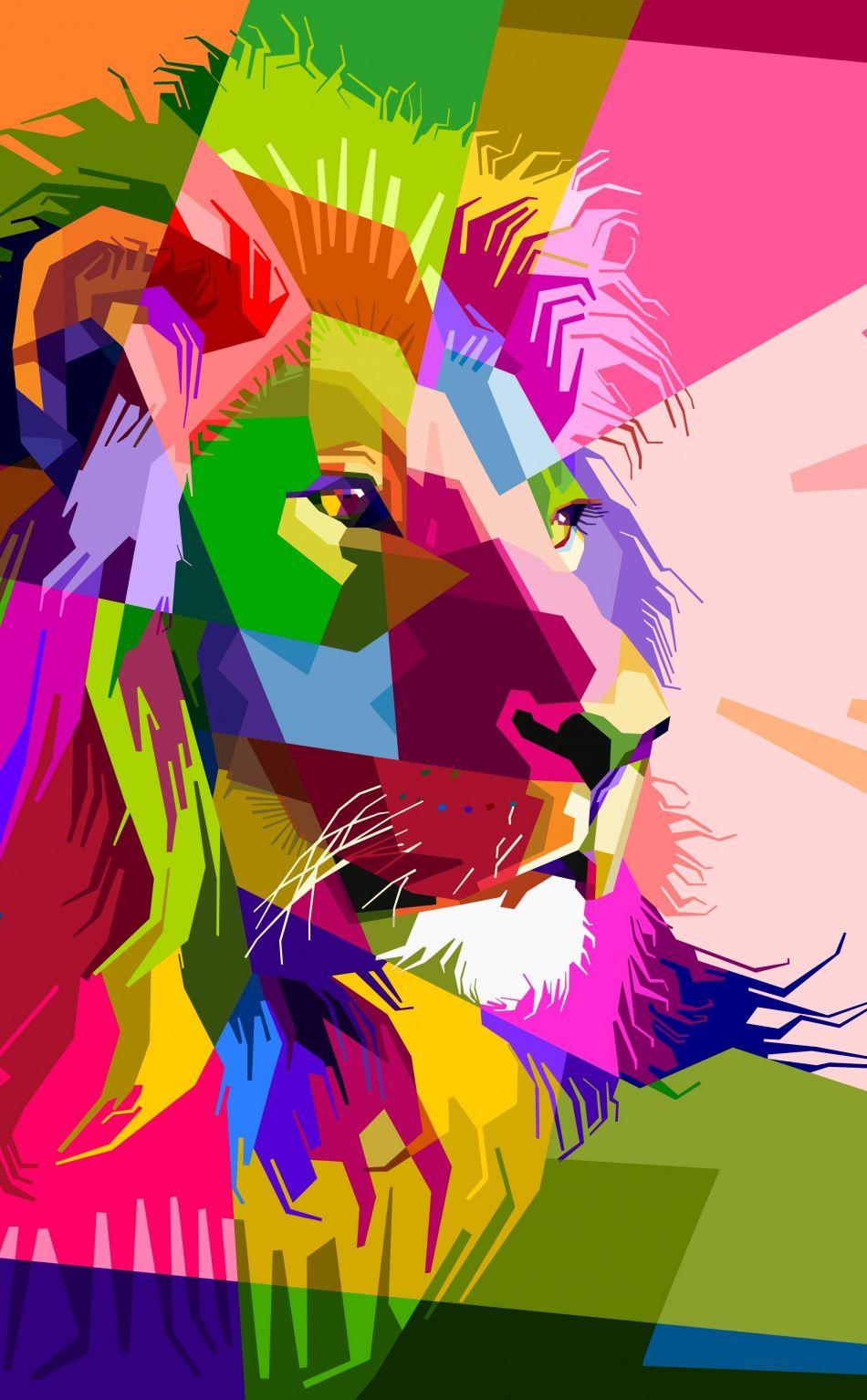 950x1534 Download 950x1534 wallpaper lion, multicolor, geometry