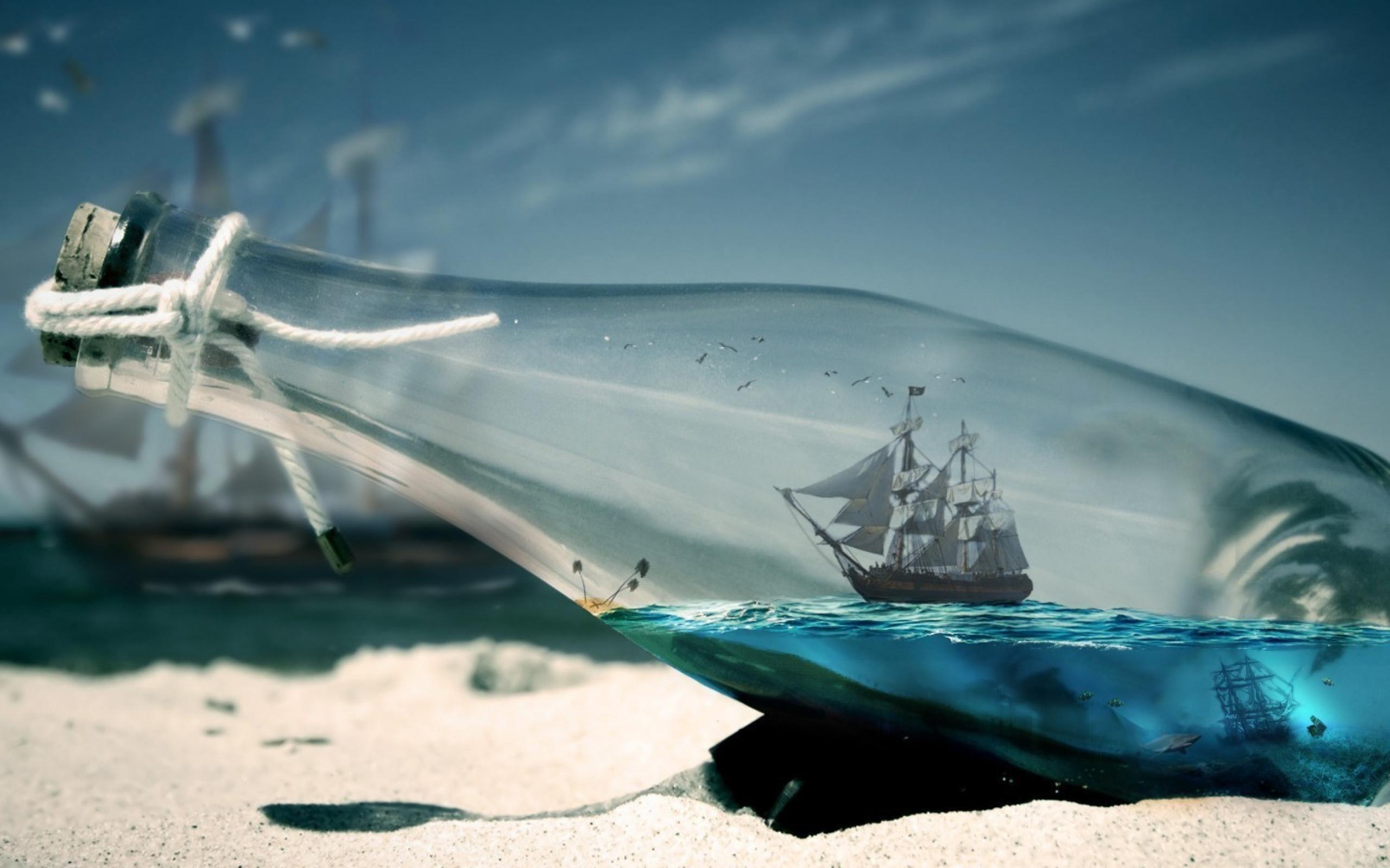 2560x1600 Ship in a Bottle Wallpaper. Bottle