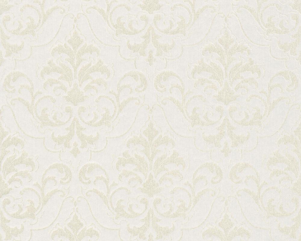 1000x800 Classic Baroque Wallpaper in Cream, Metallic, and White