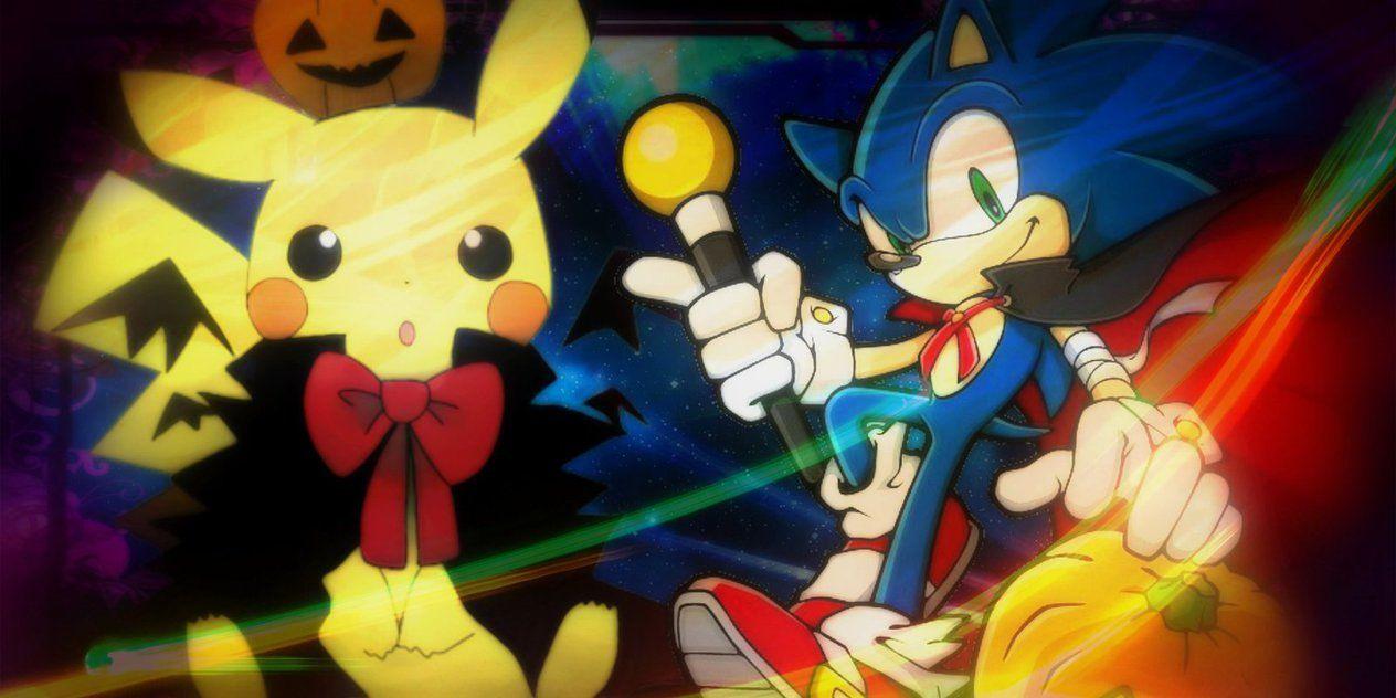 1264x632 Halloween Sonic And Pikachu Wallpaper