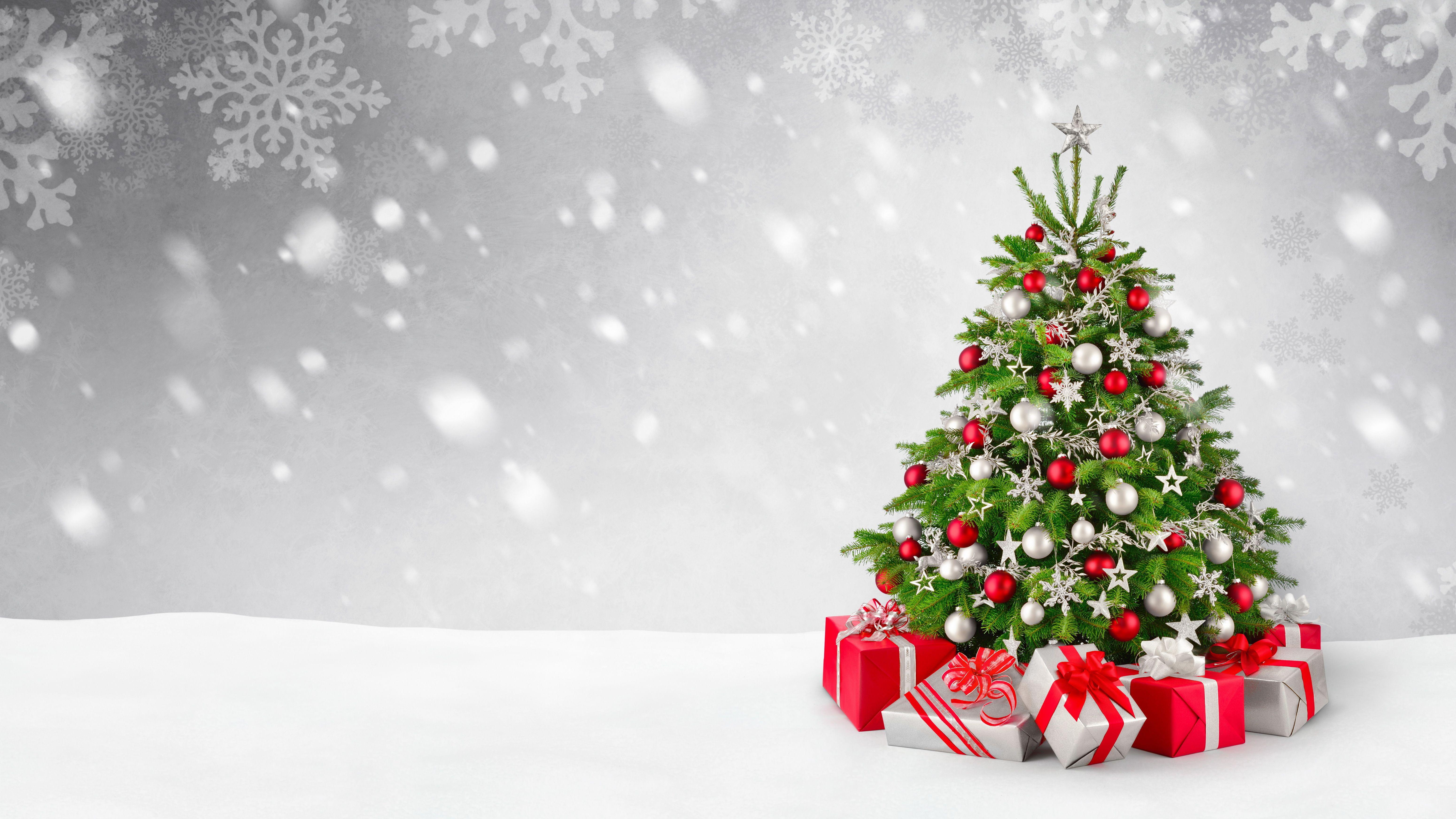 6200x3488 #Christmas tree, #Snowfall, K, #Decoration, #Gifts