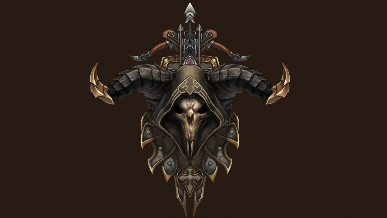 1244x700 Skulls horns Demon Hunter Diablo III crossbows wallpaper