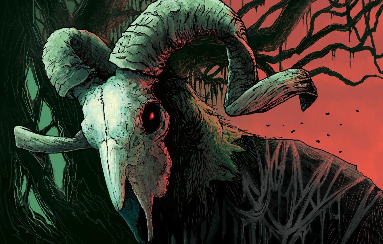 1332x850 Wallpaper Skull, Style, The demon, Fantasy, Horns, Art, Art
