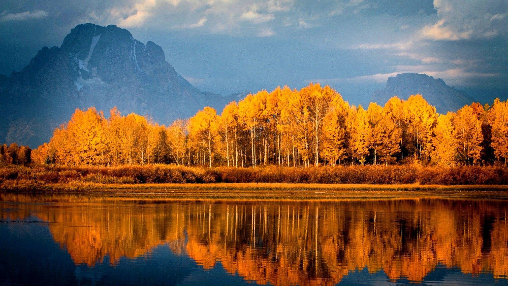 2048x1152 Autumn Trees On Lake, HD Nature, 4k Wallpaper, Image