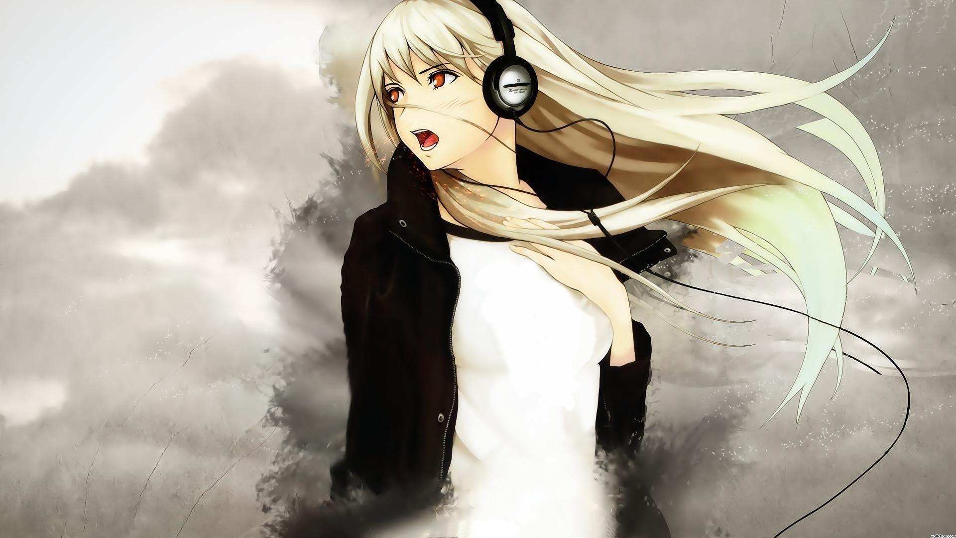 HD wallpaper blue music dark blue headphones anime girl  Wallpaper  Flare