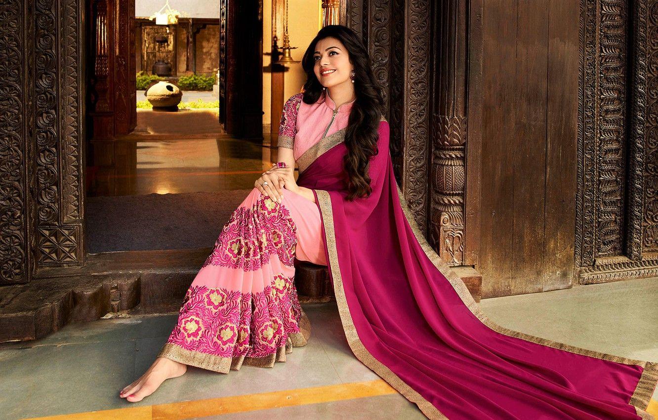 1332x850 Wallpaper girl, women, indian, laying, saree, kajal, desi