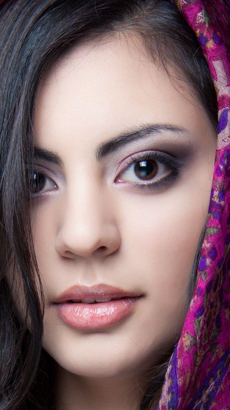 750x1334 Beautiful Indian girl, brown eyes, face, scarf 750x1334