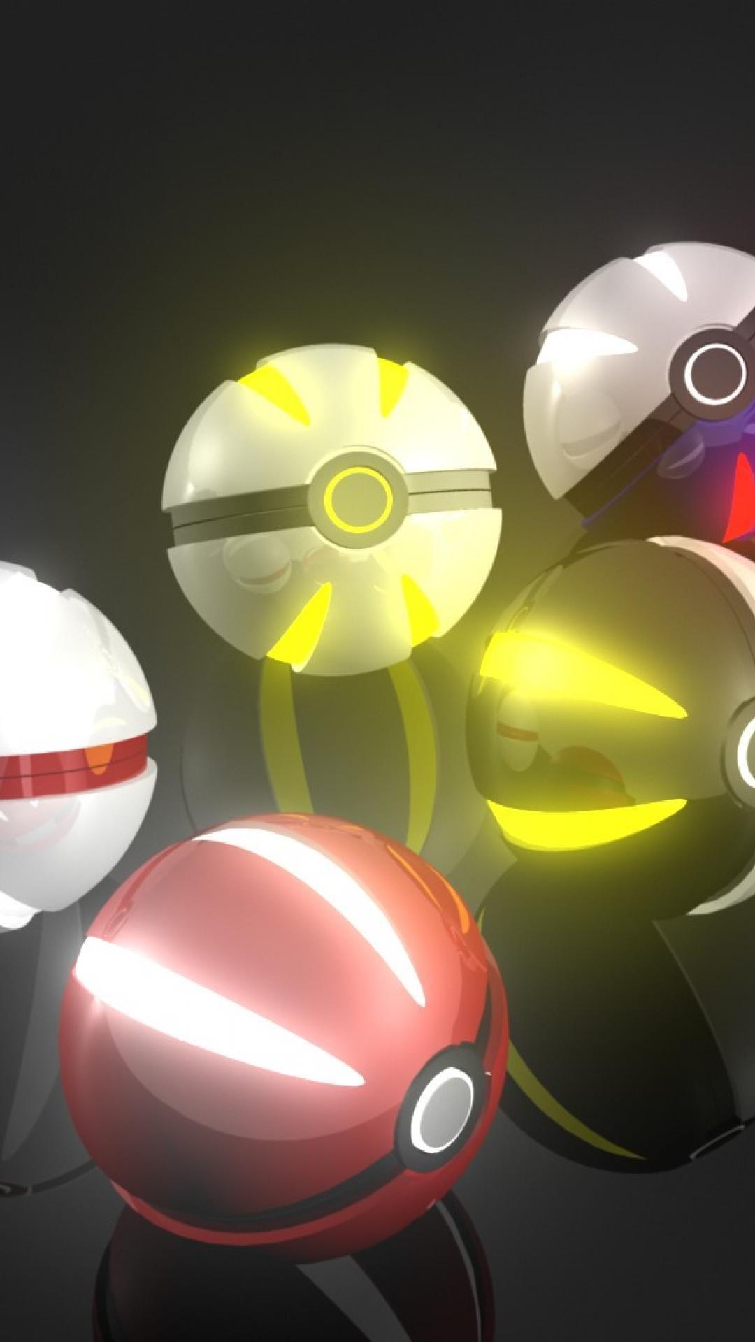 1080x1920 Pokemon glowing reflections black background pokeball wallpaper