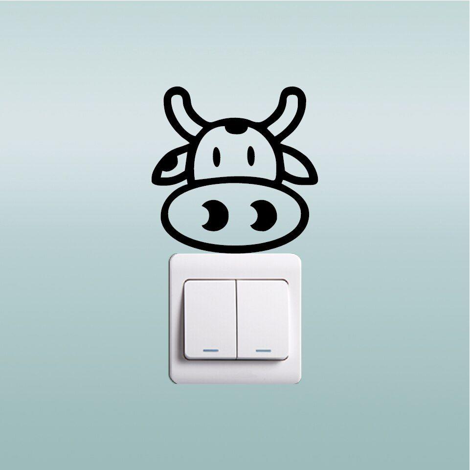 961x961 US $0.98 51% OFF. Cow 9 Cute Cow Head Switch Sticker Funny Cartoon Animal Vinyl Wall Sticker Home Wallpaper In Wallpaper From Home Improvement
