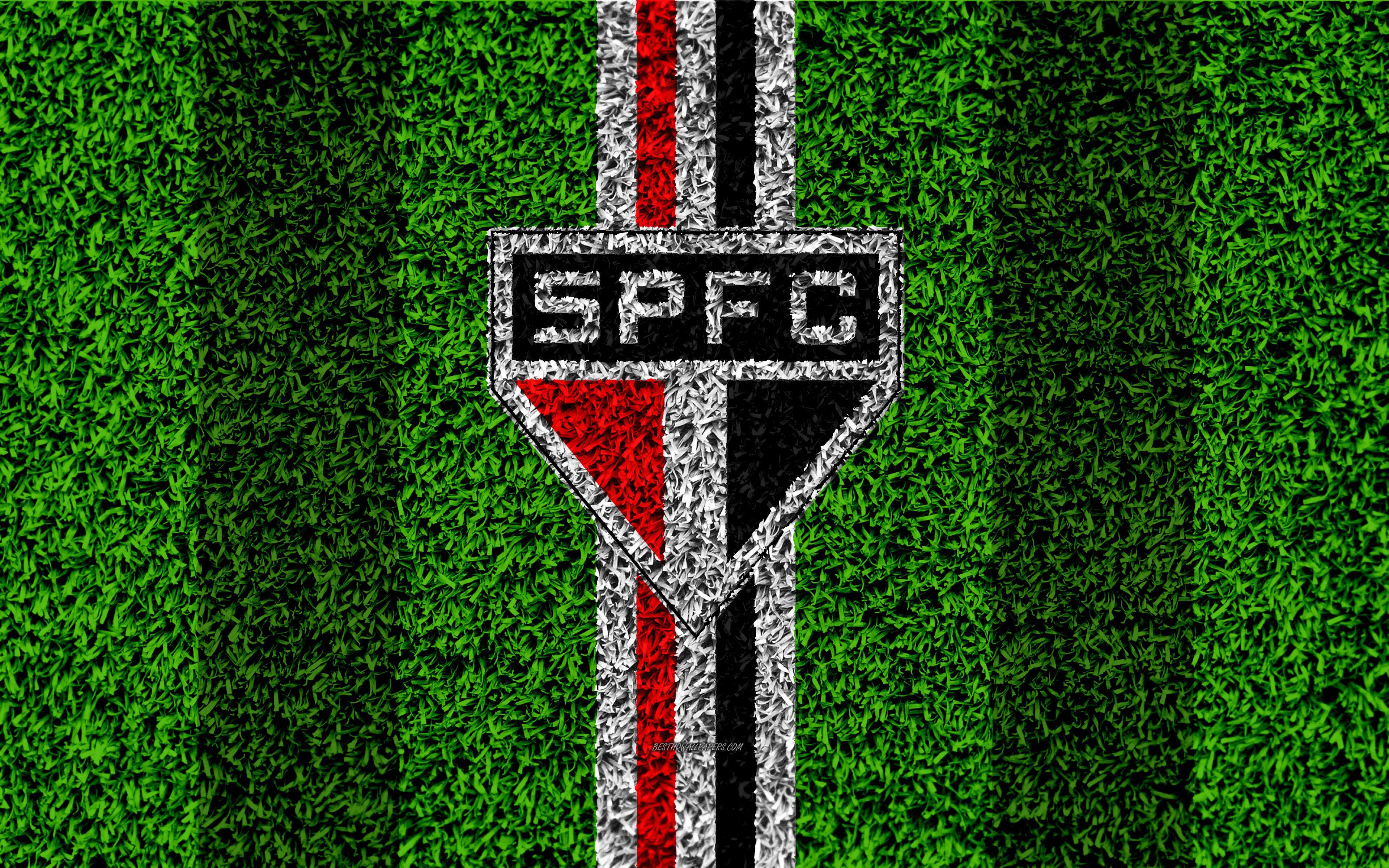 3840x2400 Tải xuống hình nền Sao Paulo FC, 4k, bãi cỏ bóng đá, logo