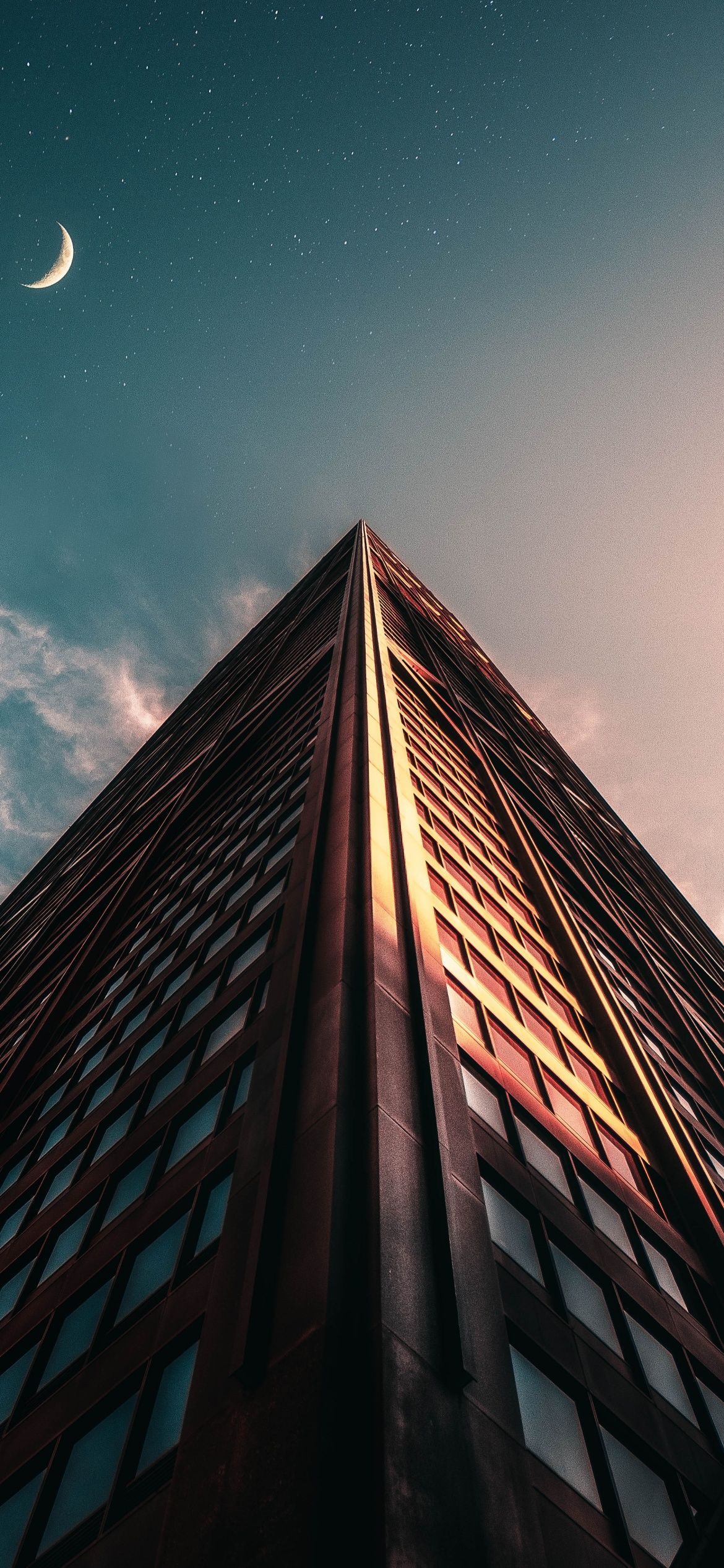 1170x2532 Wallpaper 4K, Skyscraper, Crescent Moon