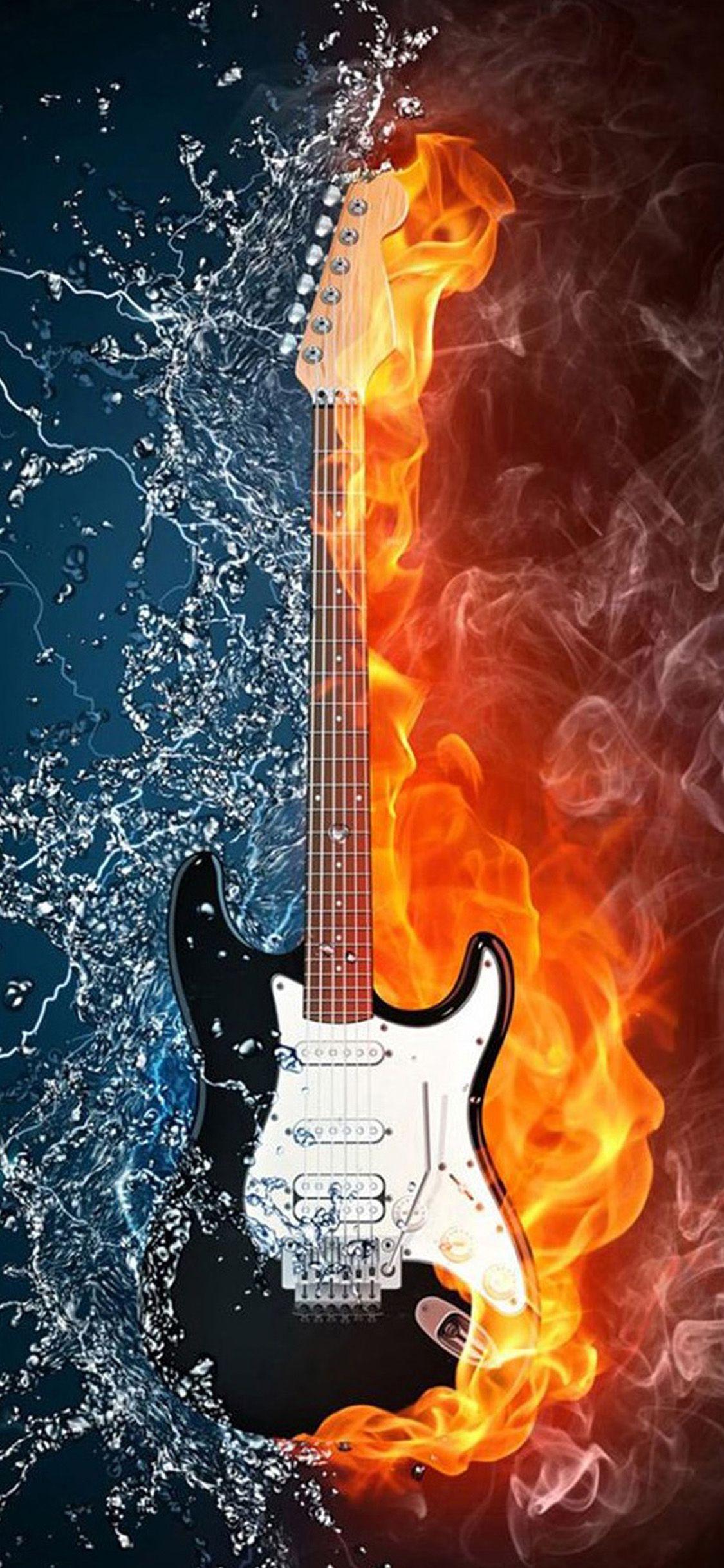 1125x2436 Water And Fire Guitar Apple Iphone X Wallpaper IPhone X & X2