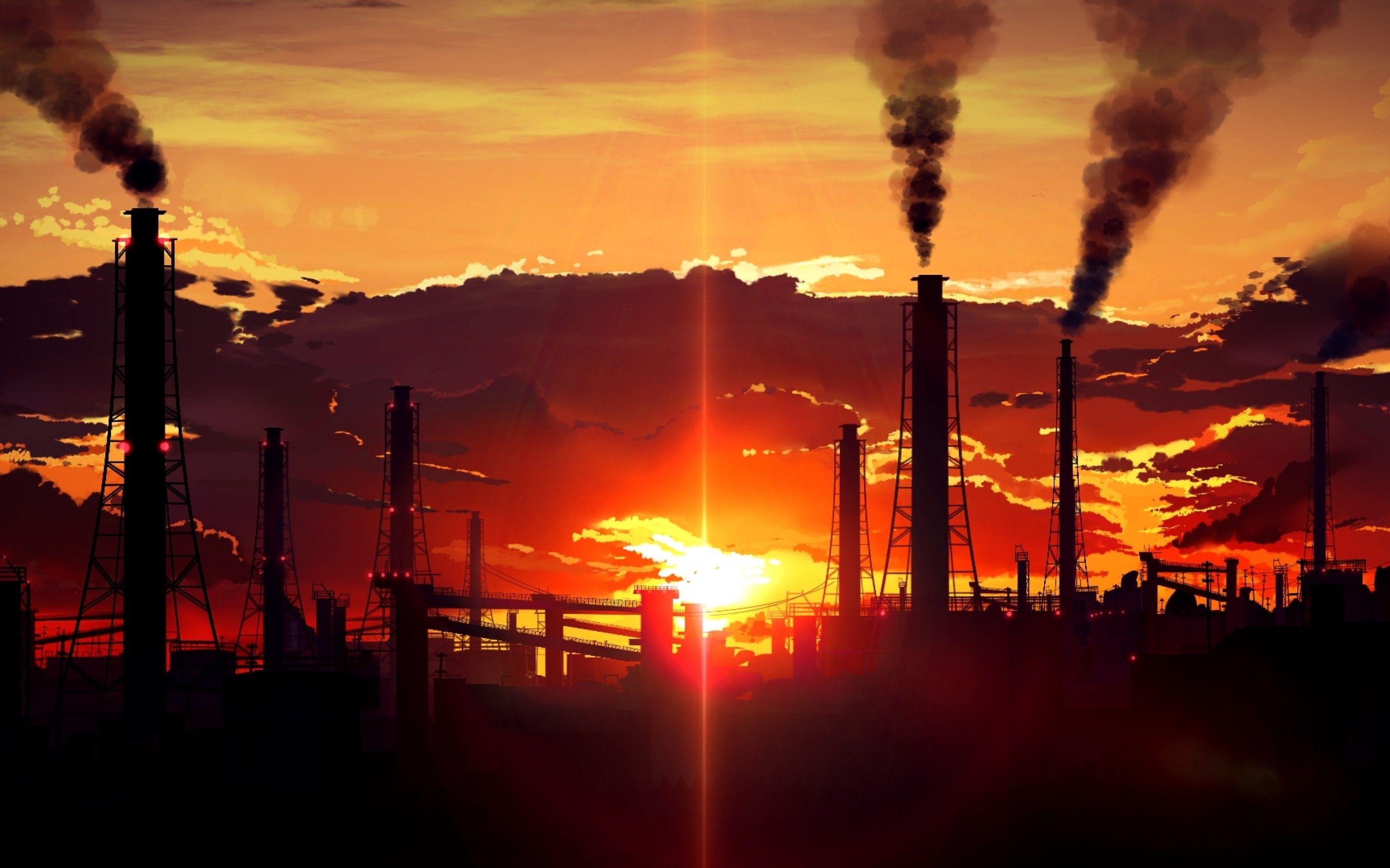 2880x1800 Download 2880x1800 Anime Landscape, Sunset, Clouds, Smoke