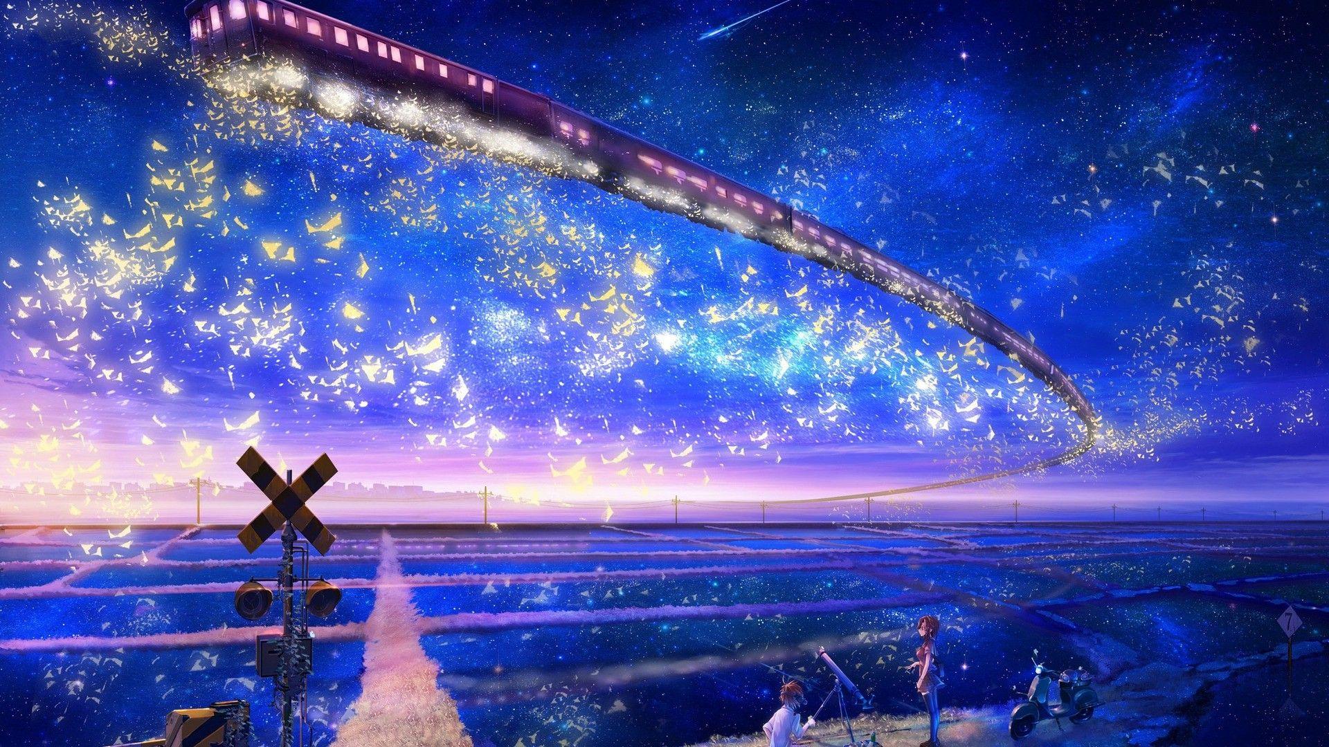 Download Beautiful Anime Galaxy Night Sky Wallpaper | Wallpapers.com