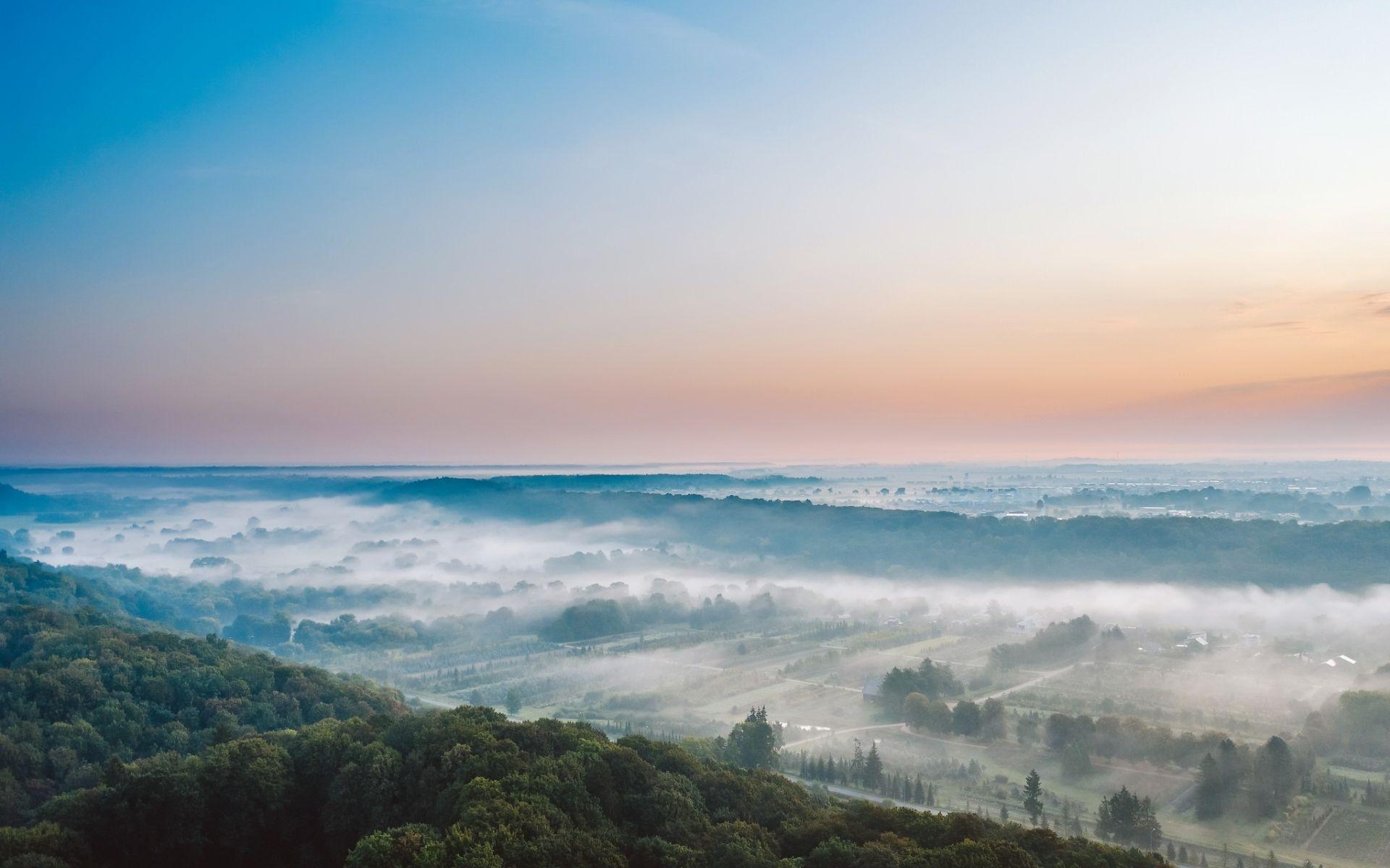 1920x1200 Wallpaper of Fog, Horizon, Landscape, Lithuania, Nature, Sky