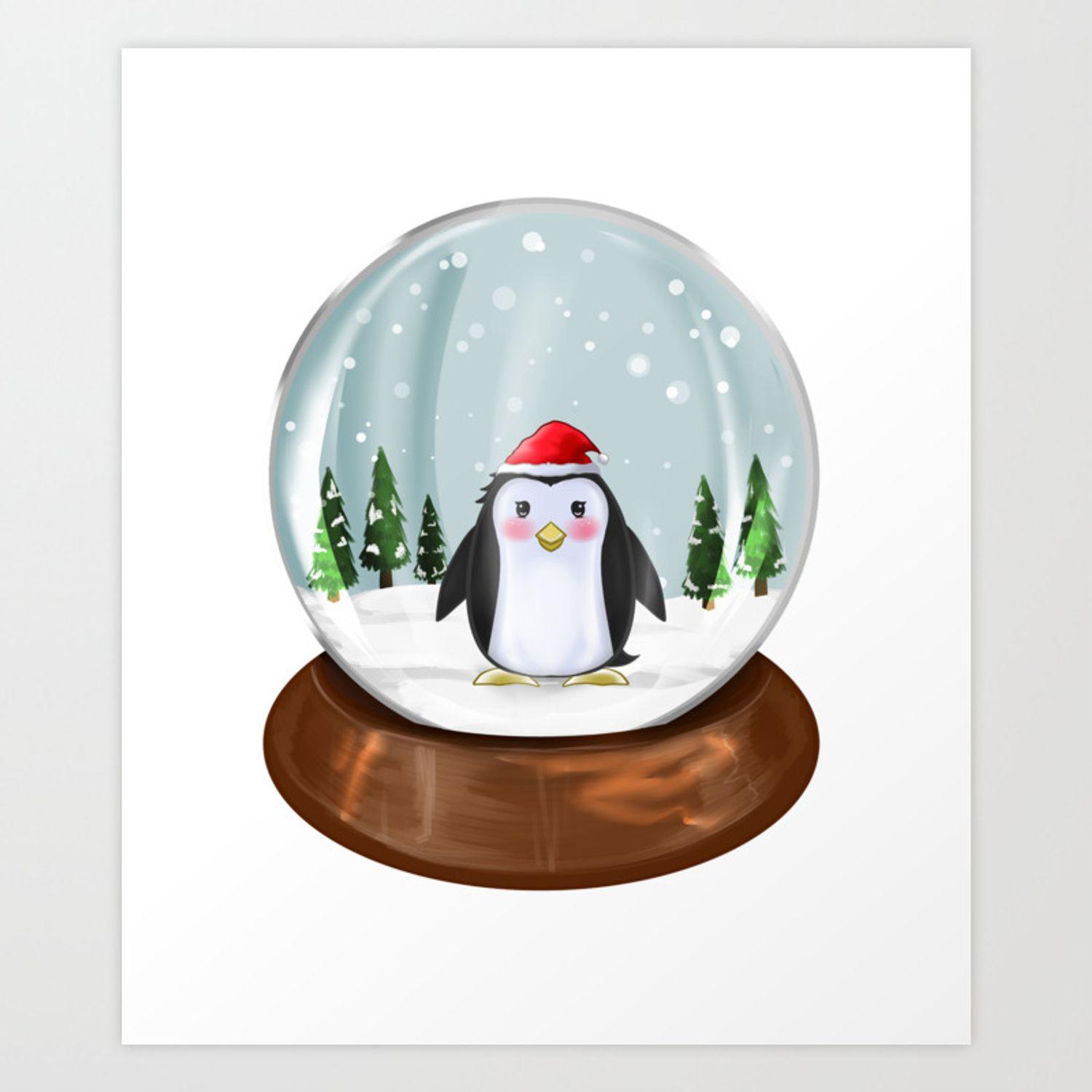 1500x1500 Penguin Snow Globe Penguins Kawaii Christmas Gift Art Print