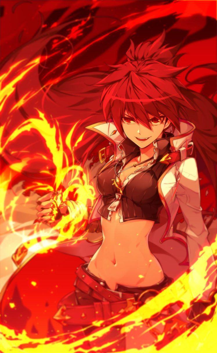 748x1217 Elsword, Elesis (elsword), Long hair, Jewelry, Fire, Magic
