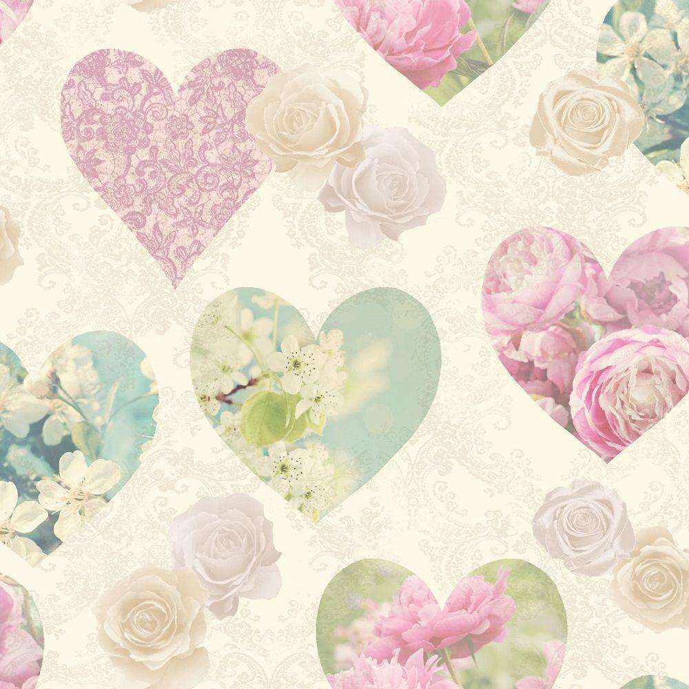 1000x1000 Fine Decor Hearts Shabby Chic Style Wallpaper In Pink
