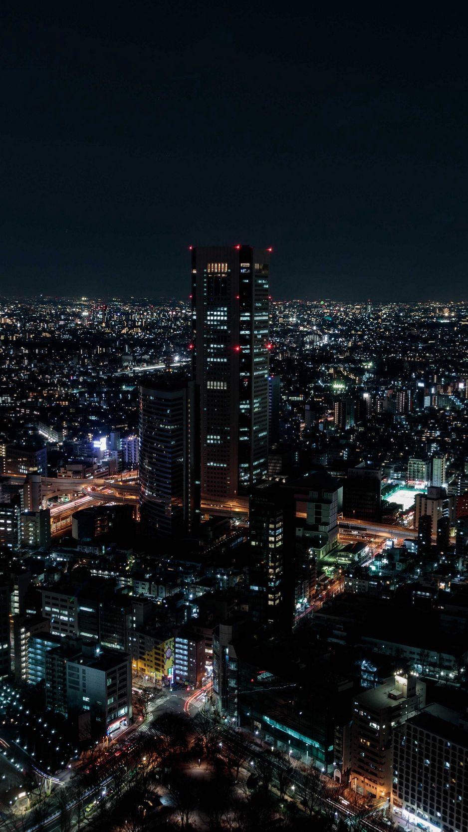 938x1668 Download wallpaper 938x1668 night city, aerial view, city