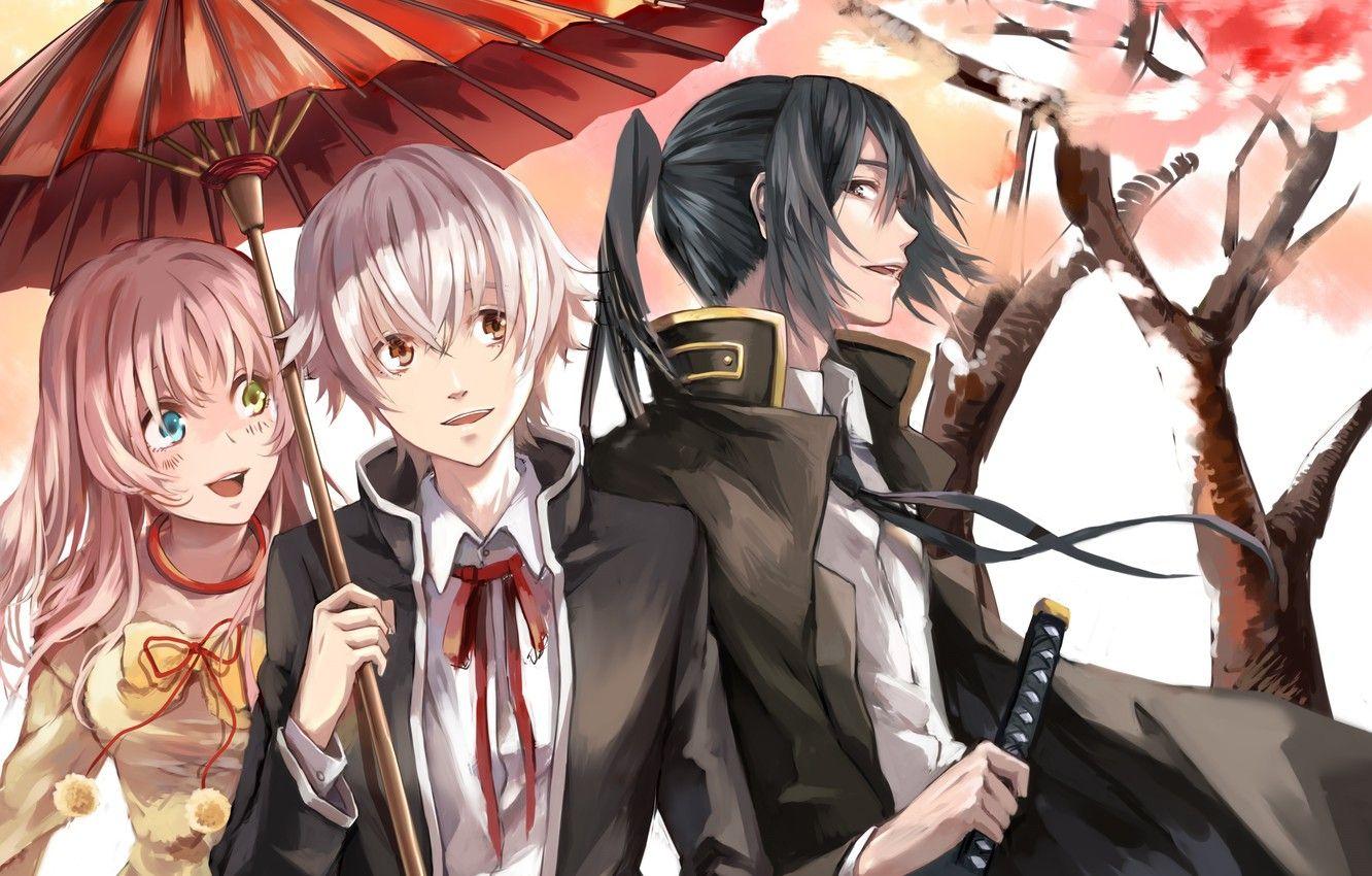 1332x850 Wallpaper umbrella, anime, art, guys, K Project image