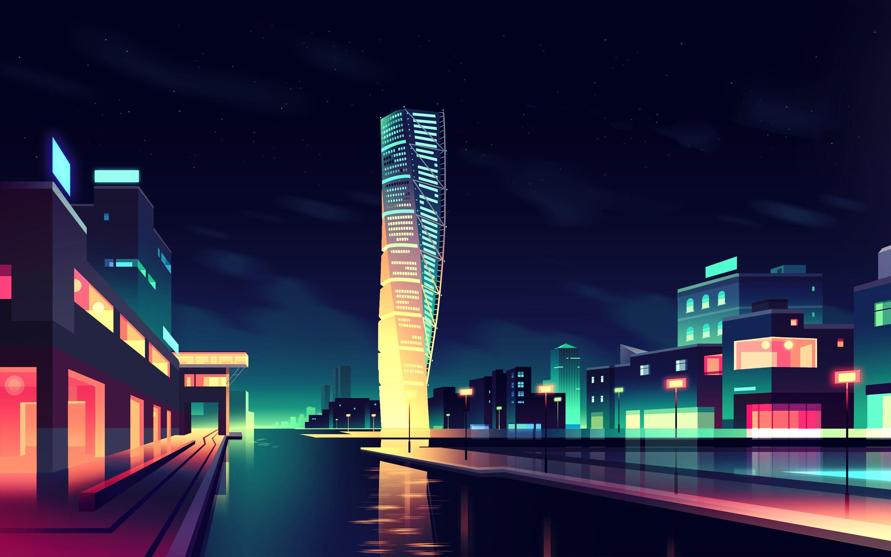 2880x1800 Animated Night City Wallpaper