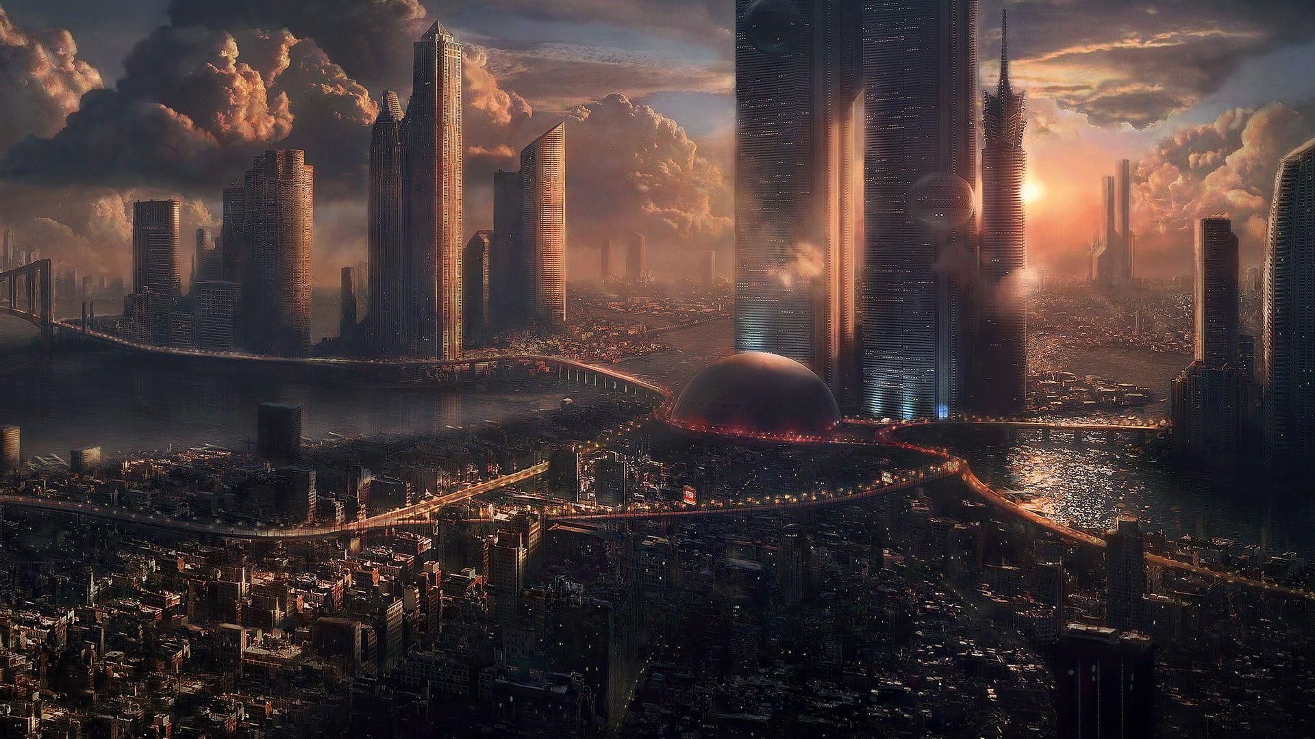 1920x1080 Digital wallpaper of cityscape HD wallpaper