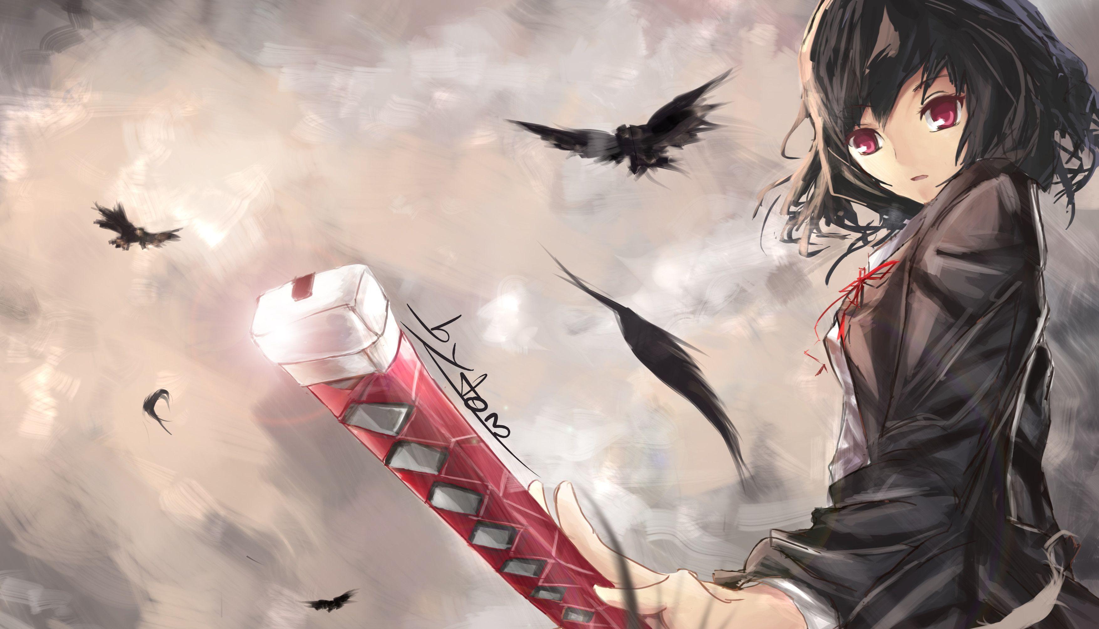 3508x2010 Female Anime Samurai Wallpaper