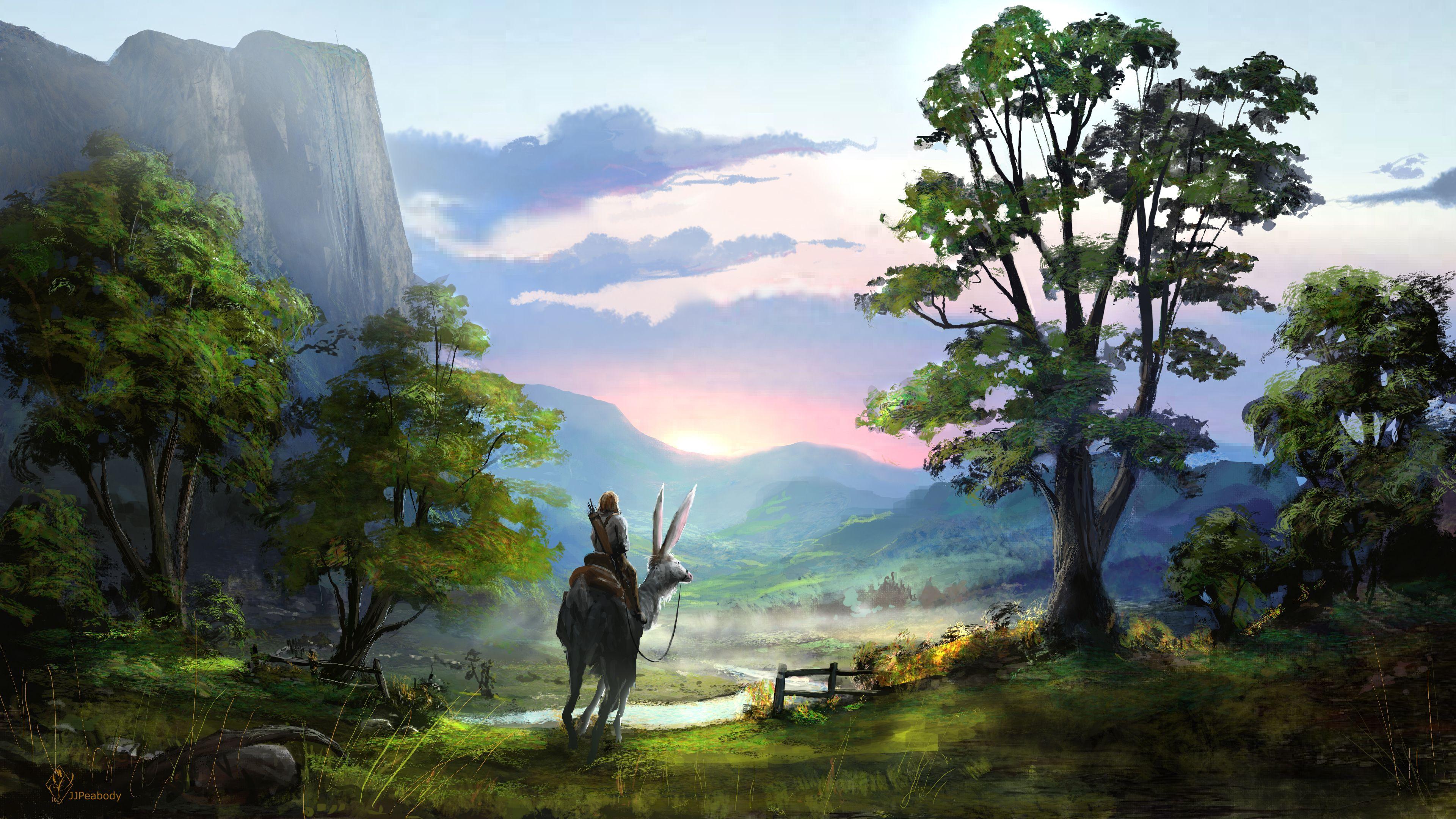 3840x2160 Picture Fantasy Scenery Magical animals Trees 3840x2160