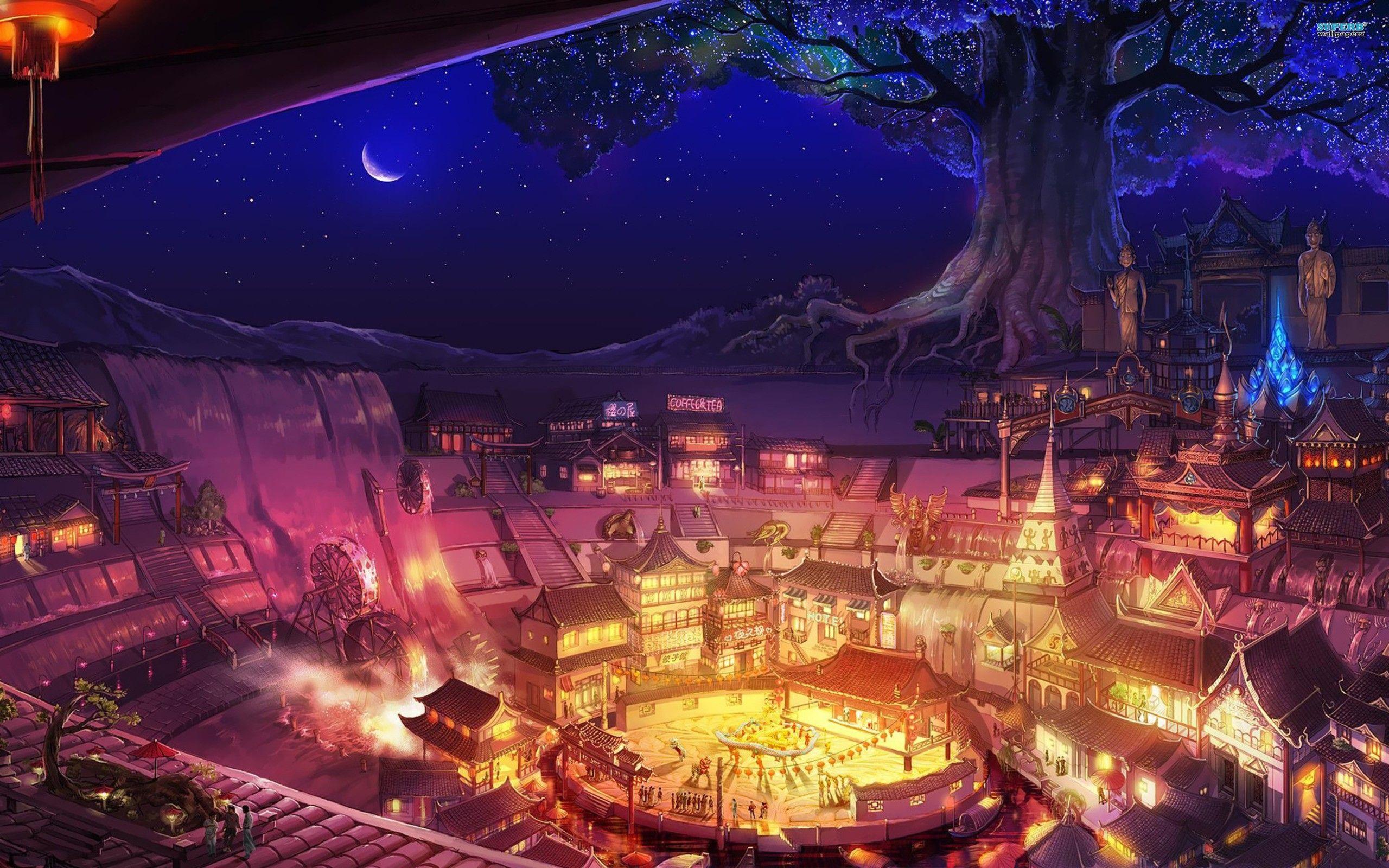 Traditional Japanese rural village in Kyoto Japan Wooden huts in pastoral  landscape setting at night Illustration in the style of manga and anime  with traditional asian architecture generative ai Stock Illustration 