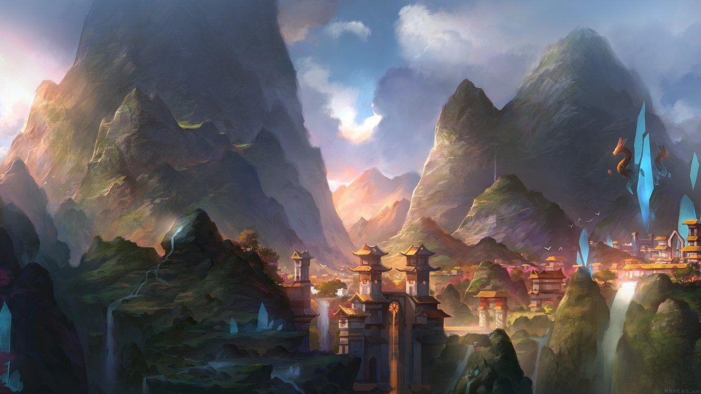 1366x768 wallpaper for desktop, laptop. mountain art illust