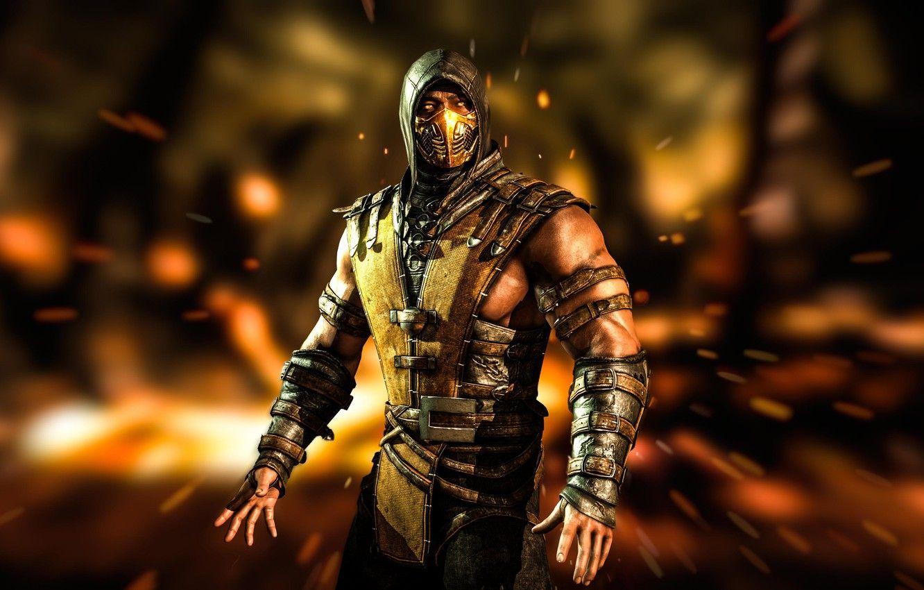 1332x850 Wallpaper Yellow, Fire, Ninja, Scorpio, Fighter, Mortal