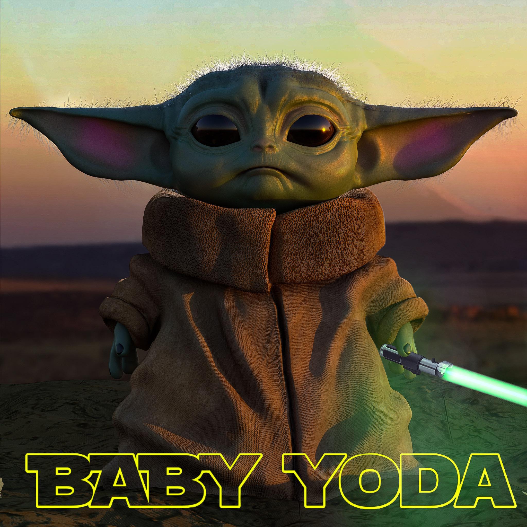 2048x2048 Baby Yoda với một thanh kiếm đèn. [2048Ã2048] : hình nền