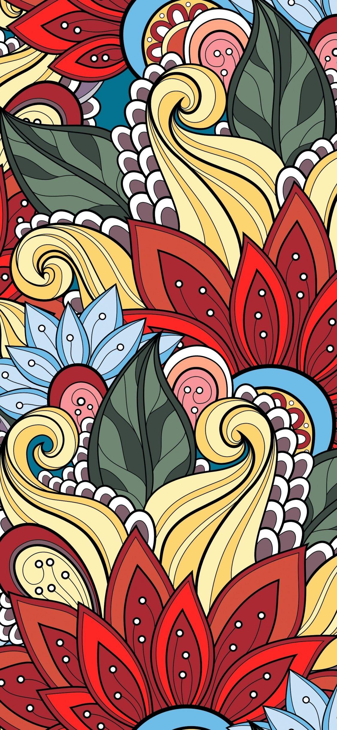 1125x2436 Download 1125x2436 wallpaper flowers, patterns, doodles