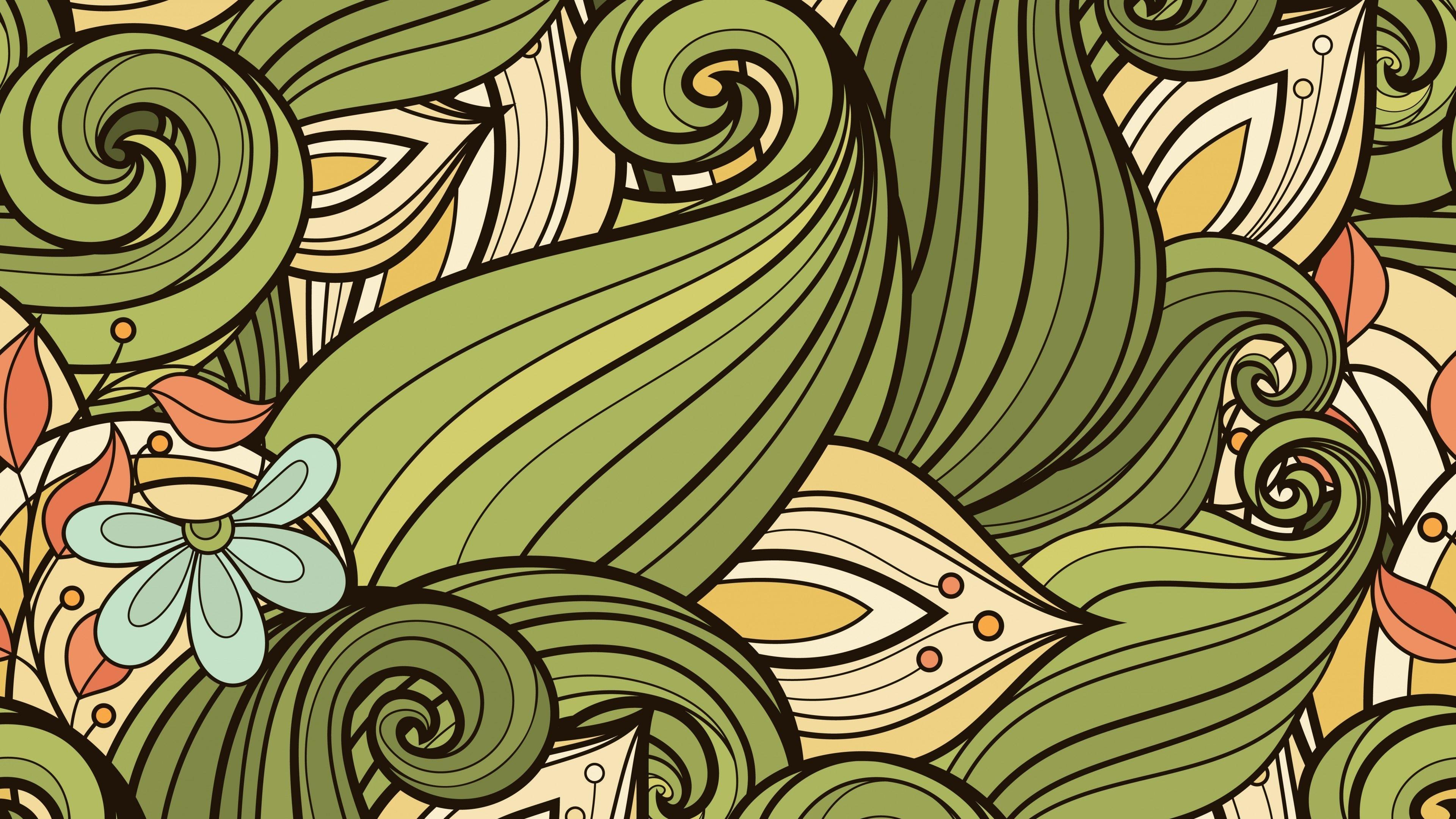 3840x2160 Download 3840x2160 Green Leaves, Doodles Wallpaper for UHD